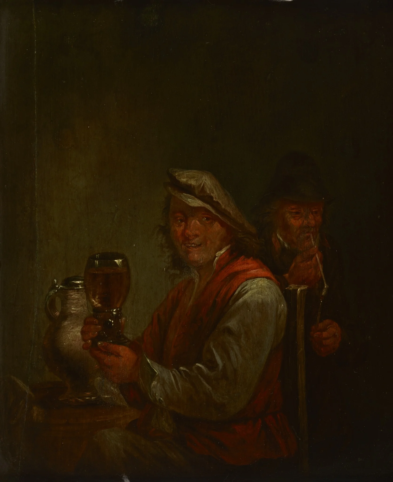 Drinking Man and an Old Smoking Man, by Unknown, oil, 1750