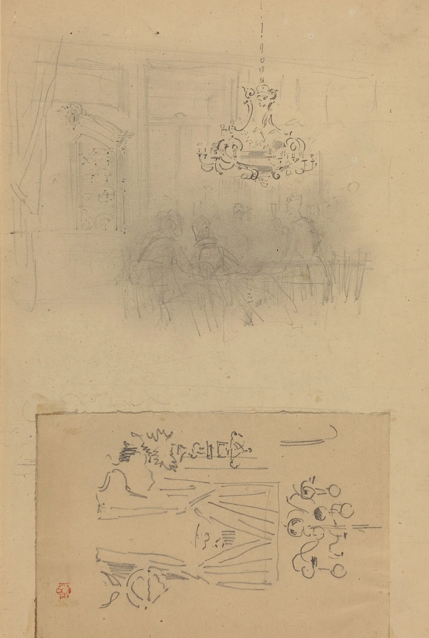 A Gathering in an Interior; A Curtained Doorway