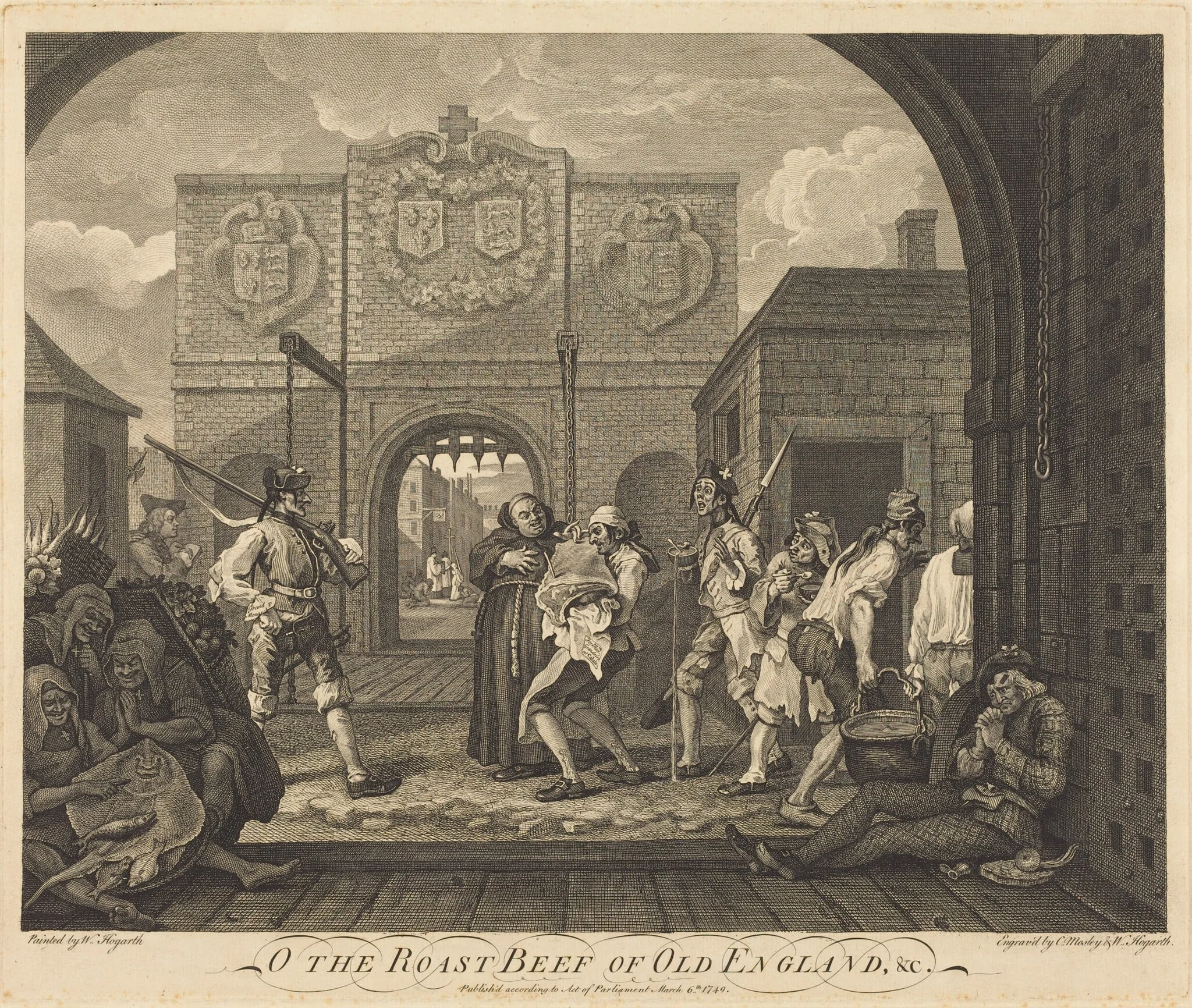 The Gate of Calais, or The Roast Beef of Old England, by Charles Mosley, ink, 1748