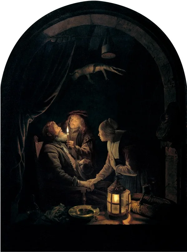 Dentist by Candlelight, by Gerrit Dou, oil, 1660