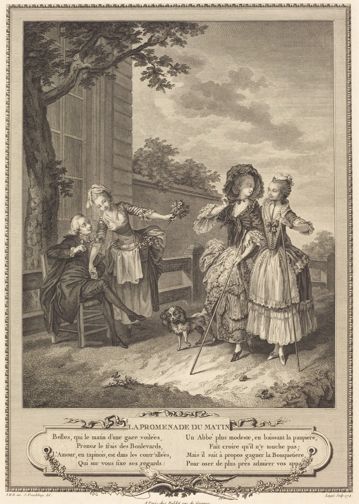 La promenade du matin, by Charles Louis Lingée, ink, 1774