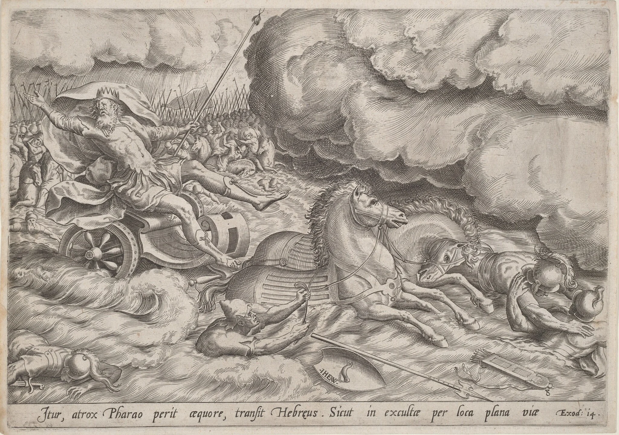 The Crossing of the Red Sea, by Johan Wierix, ink, 1585