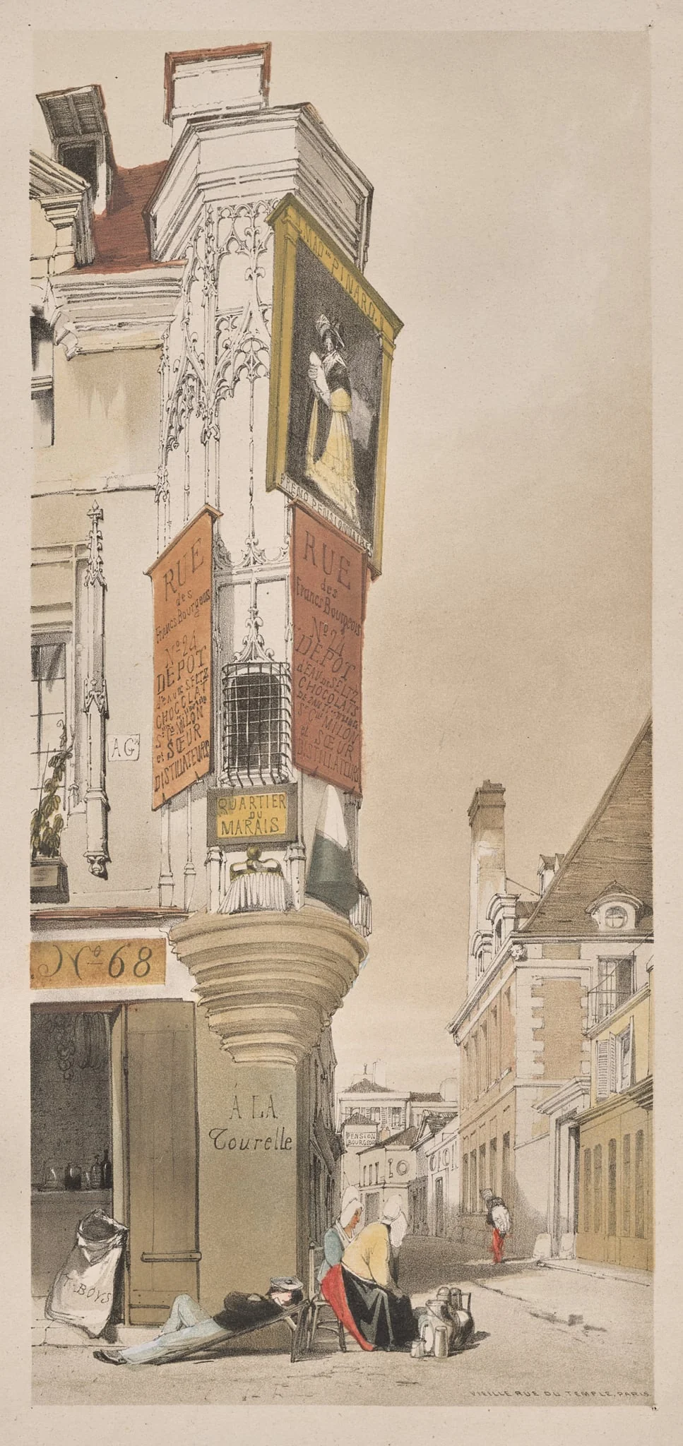 Picturesque Architecture in Paris, Ghent, Antwerp, Rouen:  Vieille Rue du Temple, Paris, by Thomas Shotter Boys, 1839