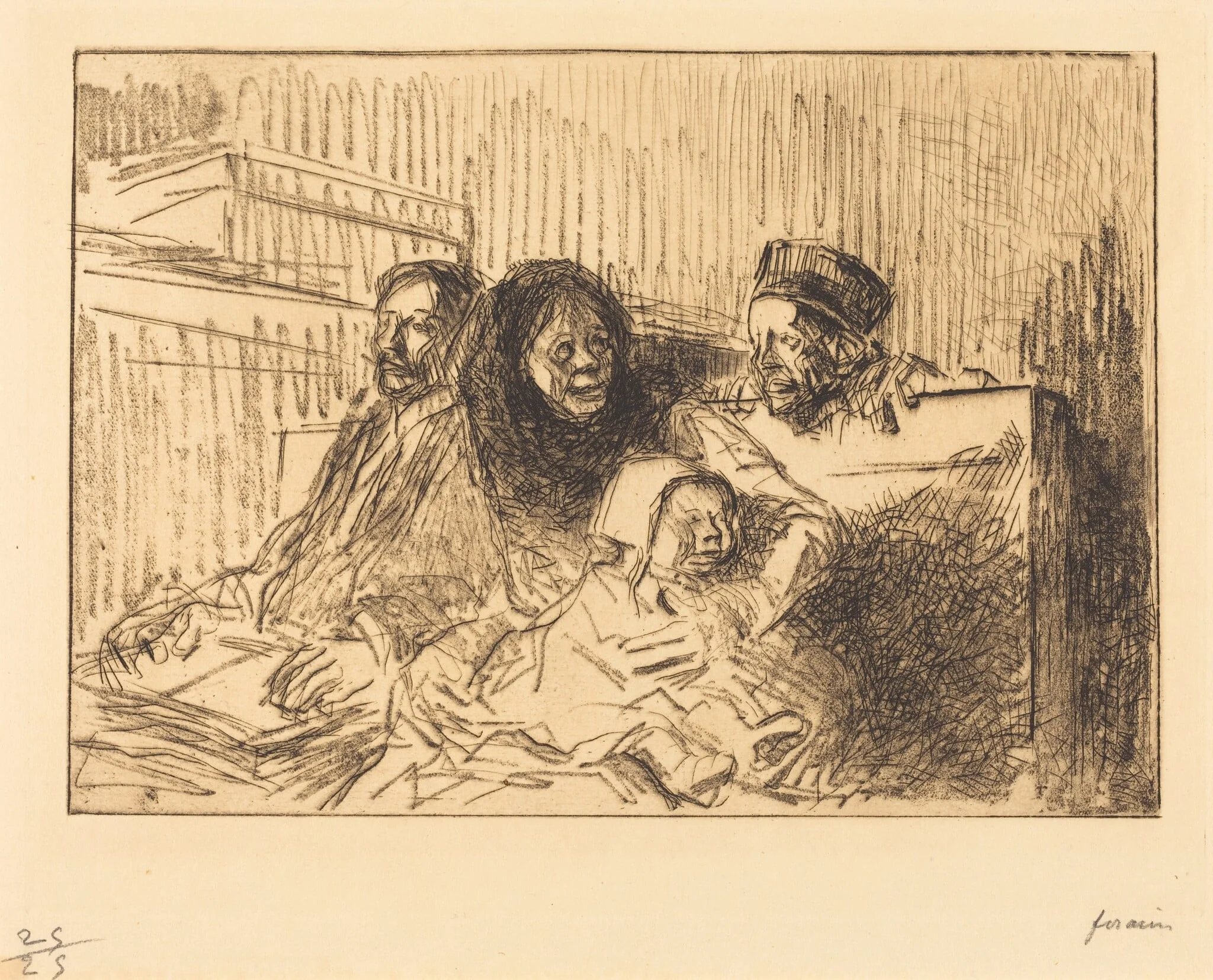 Témoins à l'audience (2e planche) (Evidence at the Hearing) (second plate), by Jean-Louis Forain, ink, 1908