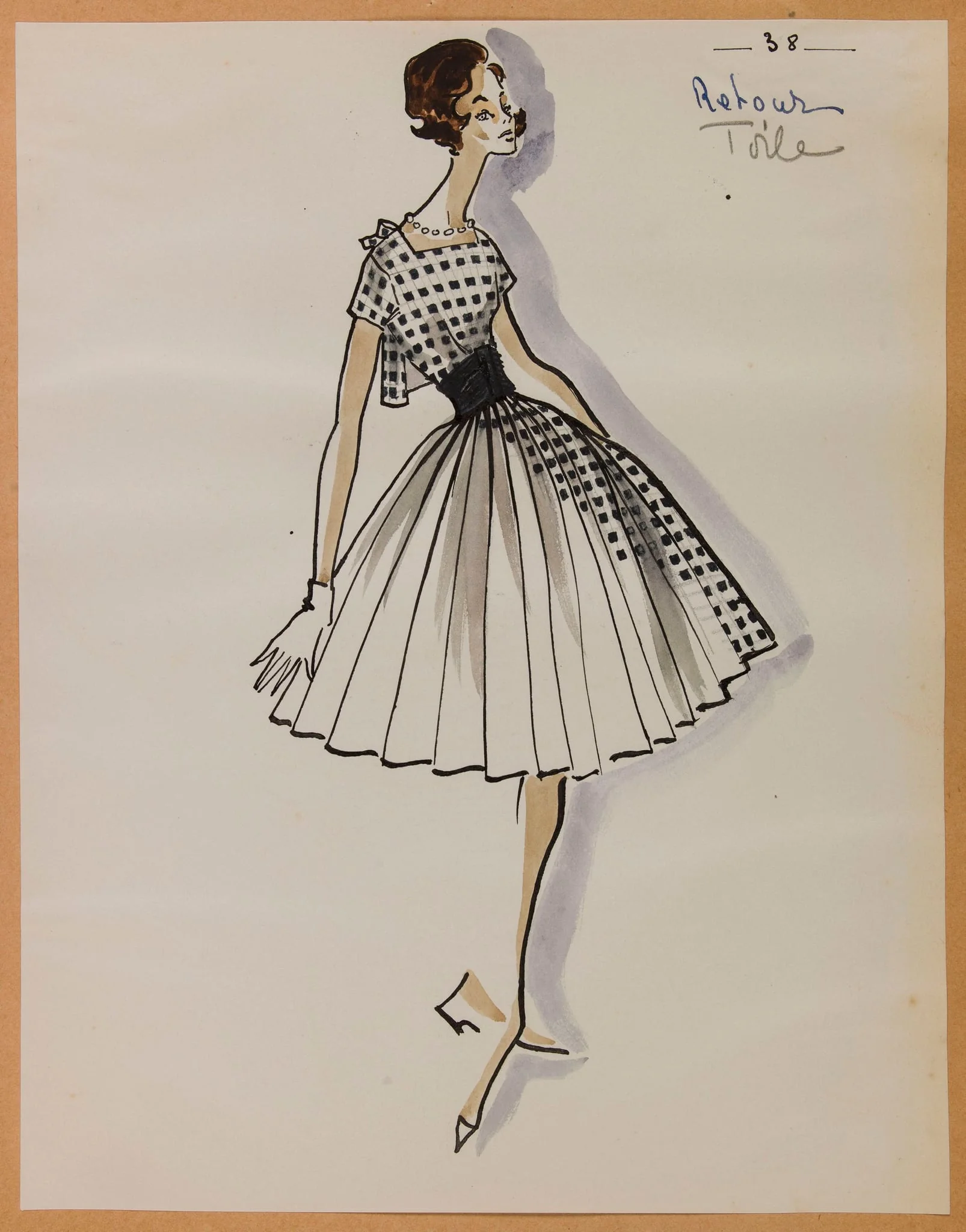 Robe plissée blanche à motif de carré noir, by Marie-Louise Carven, 1957