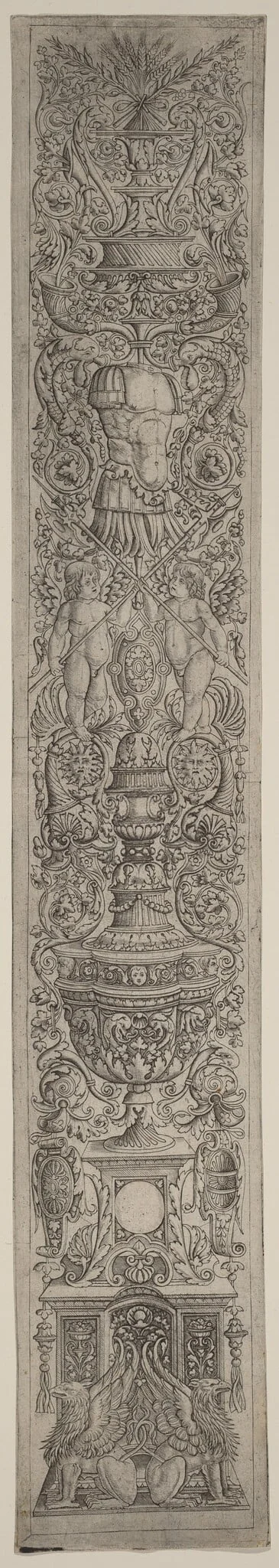 Ornament Panel: Griffins and Two Cupids Crossing Halberds