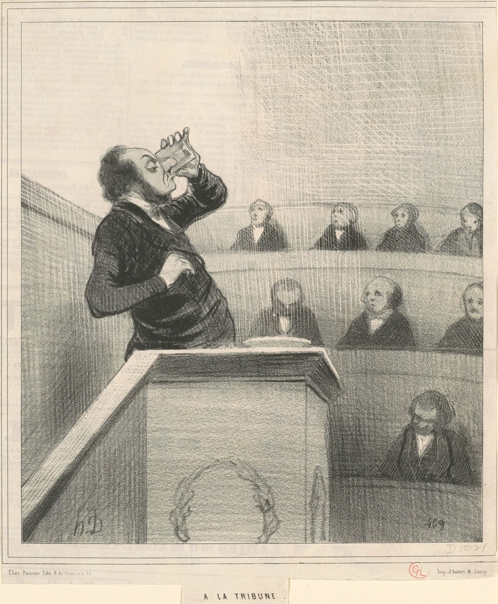 A la tribune, by Honoré Daumier, ink, 1843