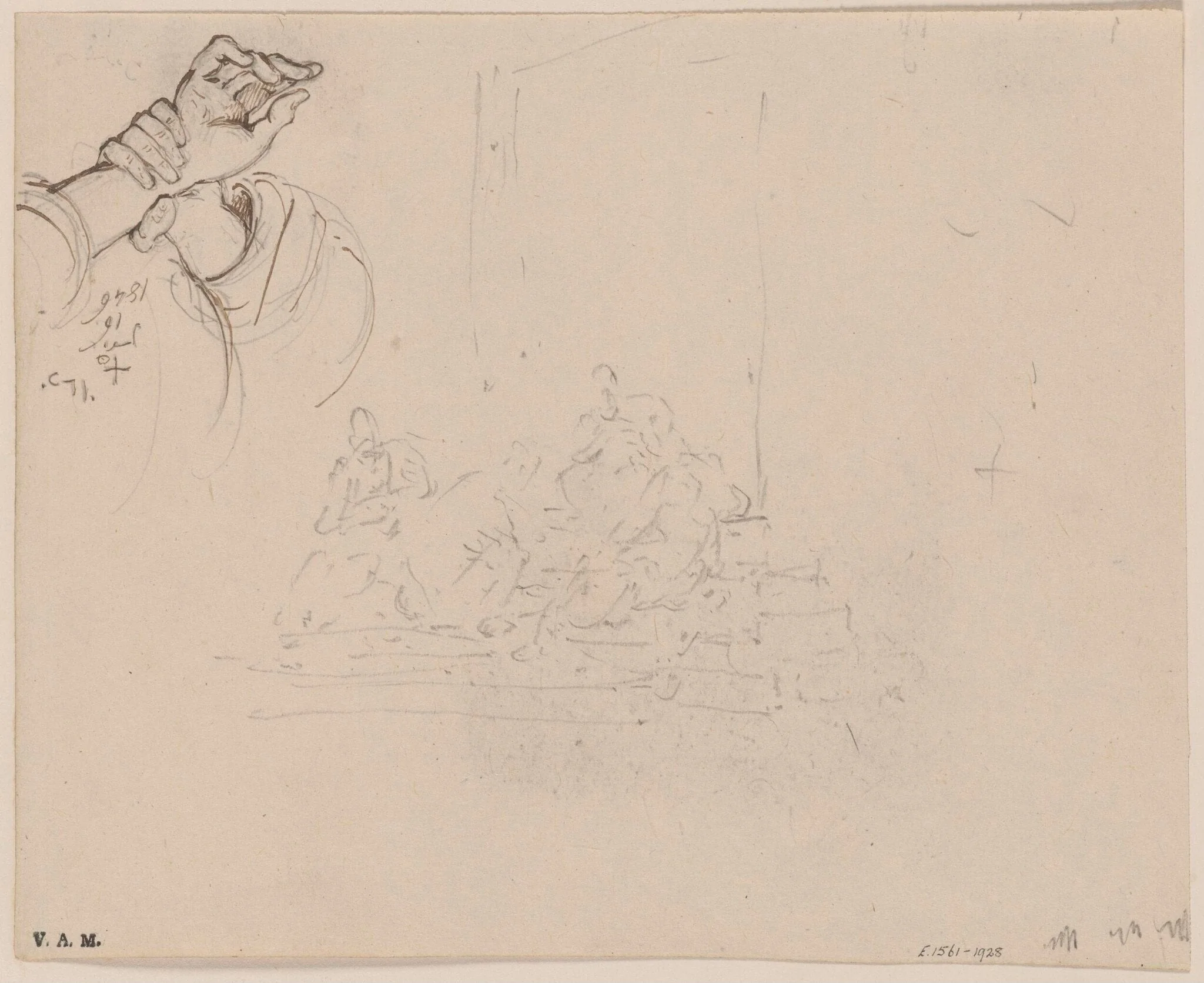Clasped hands, and a sketch of Chinese figures, by George Chinnery, 8