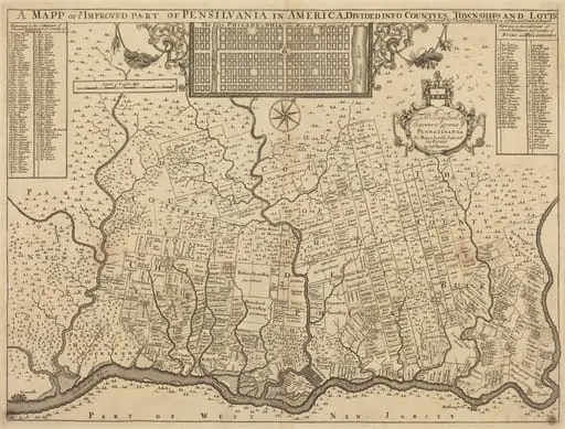 A mapp of ye improved part of Pensilvania in America, divided into countyes, townships and lotts
