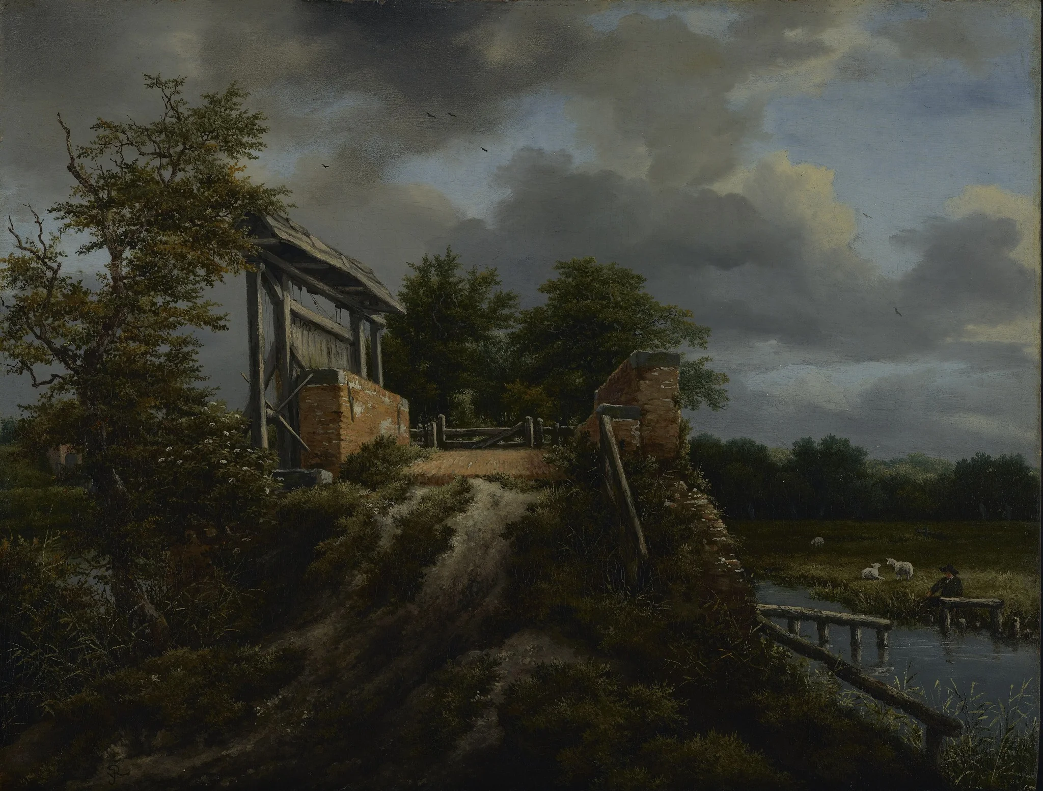 Bridge with a Sluice, by Jacob van Ruisdael, oil, 1648