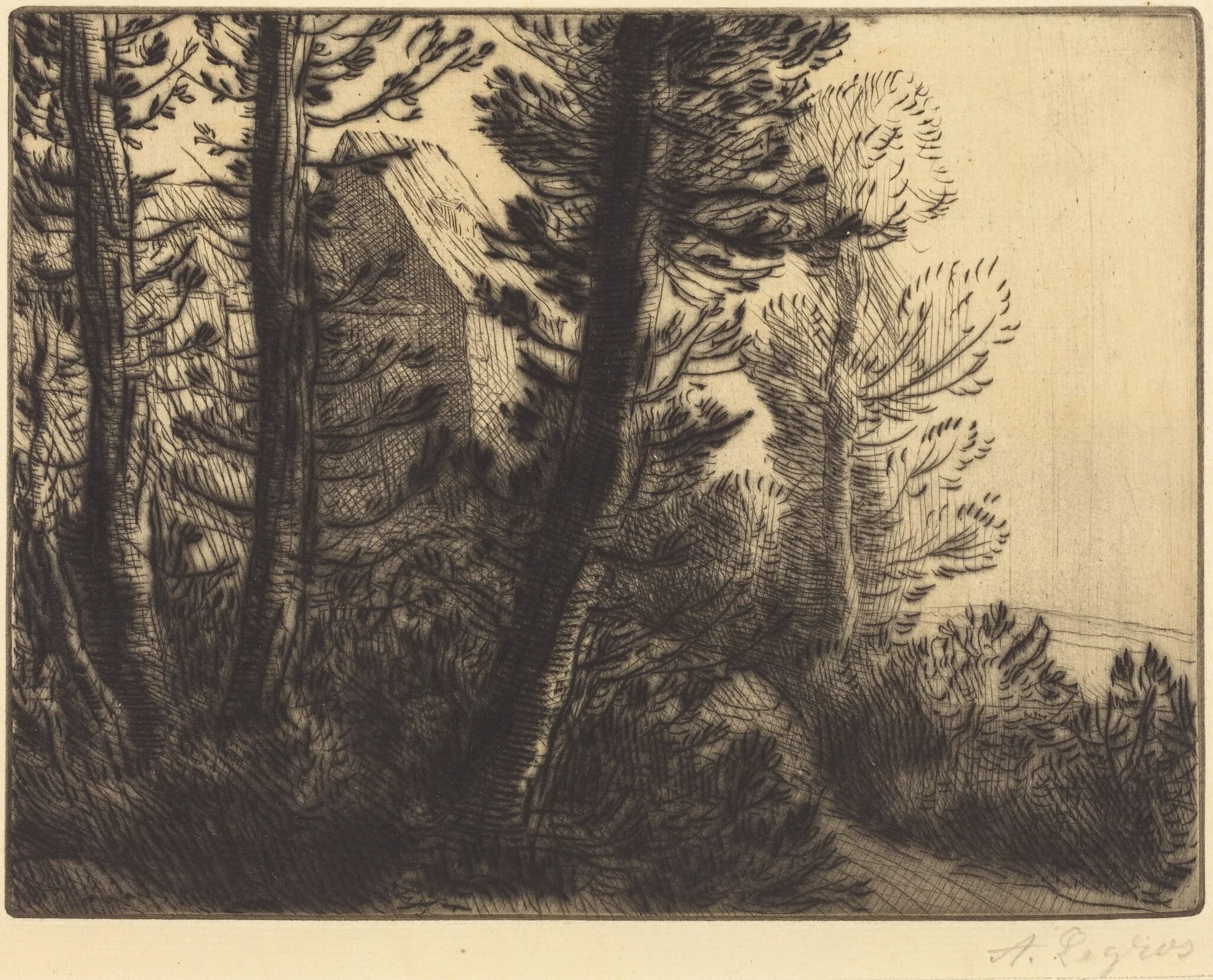 Guardhouse (La maison du garde), by Alphonse Legros, ink, 1874
