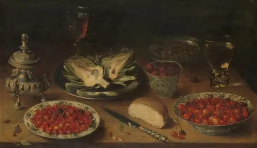 Still Life with Artichoke, Fruit in Kraak Porcelain Ware, a Salt Cellar/Pepper Castor