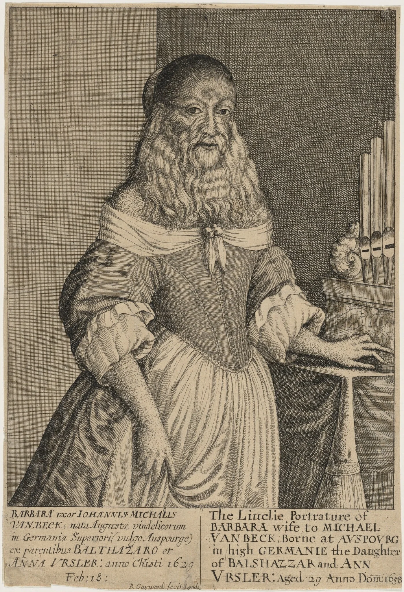 Barbara Van Beck, the Bearded Lady, by Robert Gaywood, ink, 1658