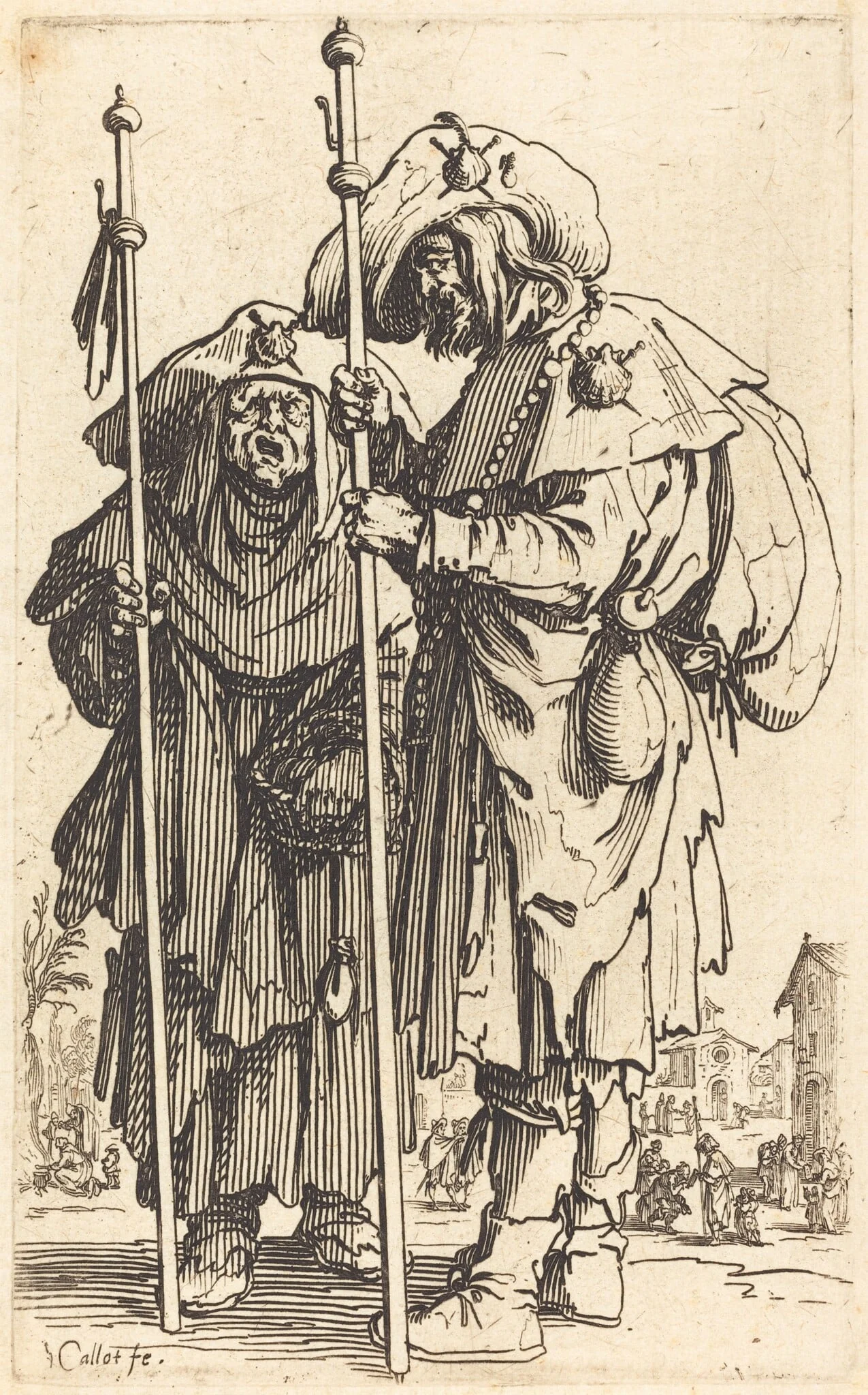 The Two Pilgrims, by Jacques Callot, ink, 1622
