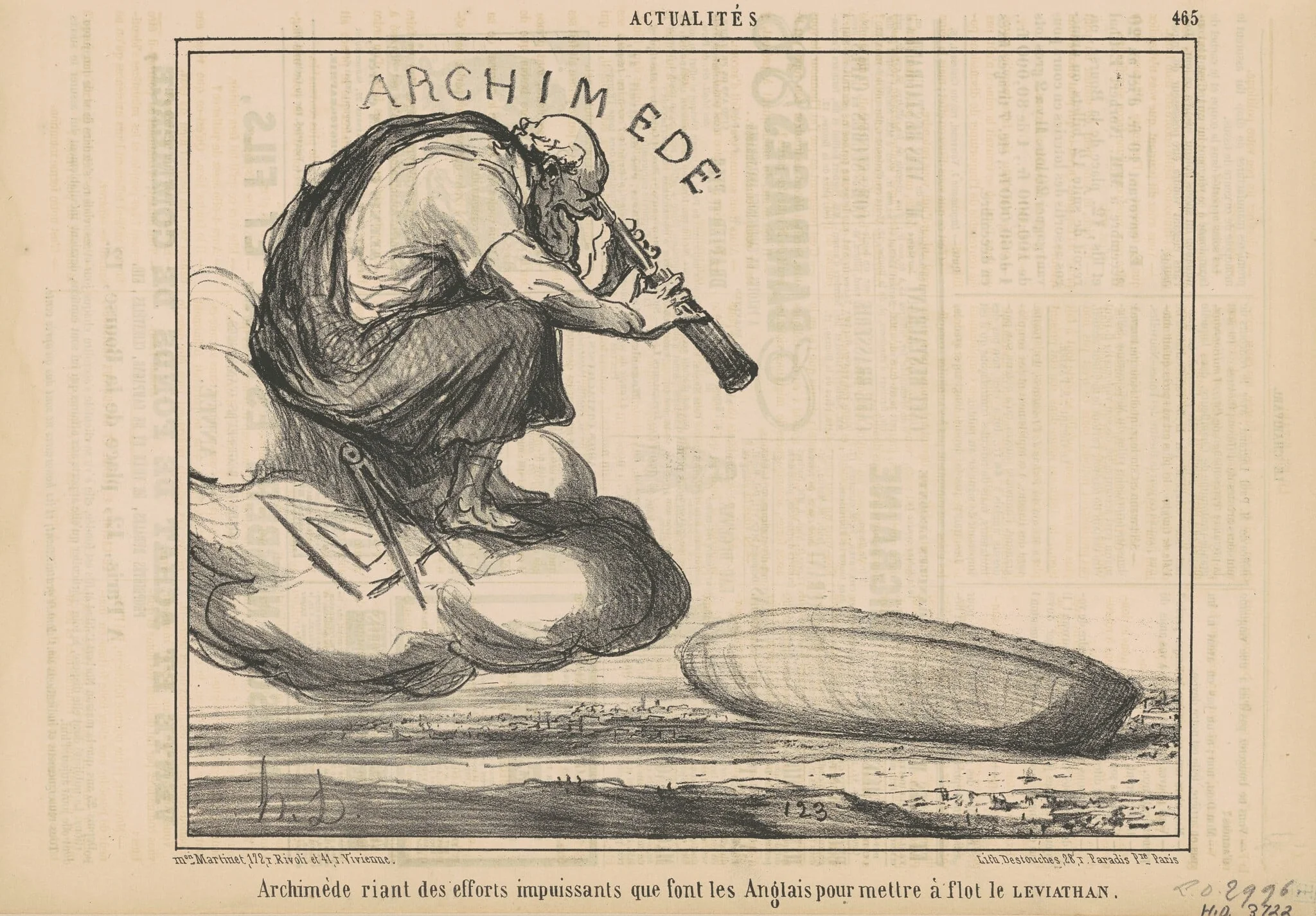 Archimède riant des efforts ..., by Honoré Daumier, ink, 1857