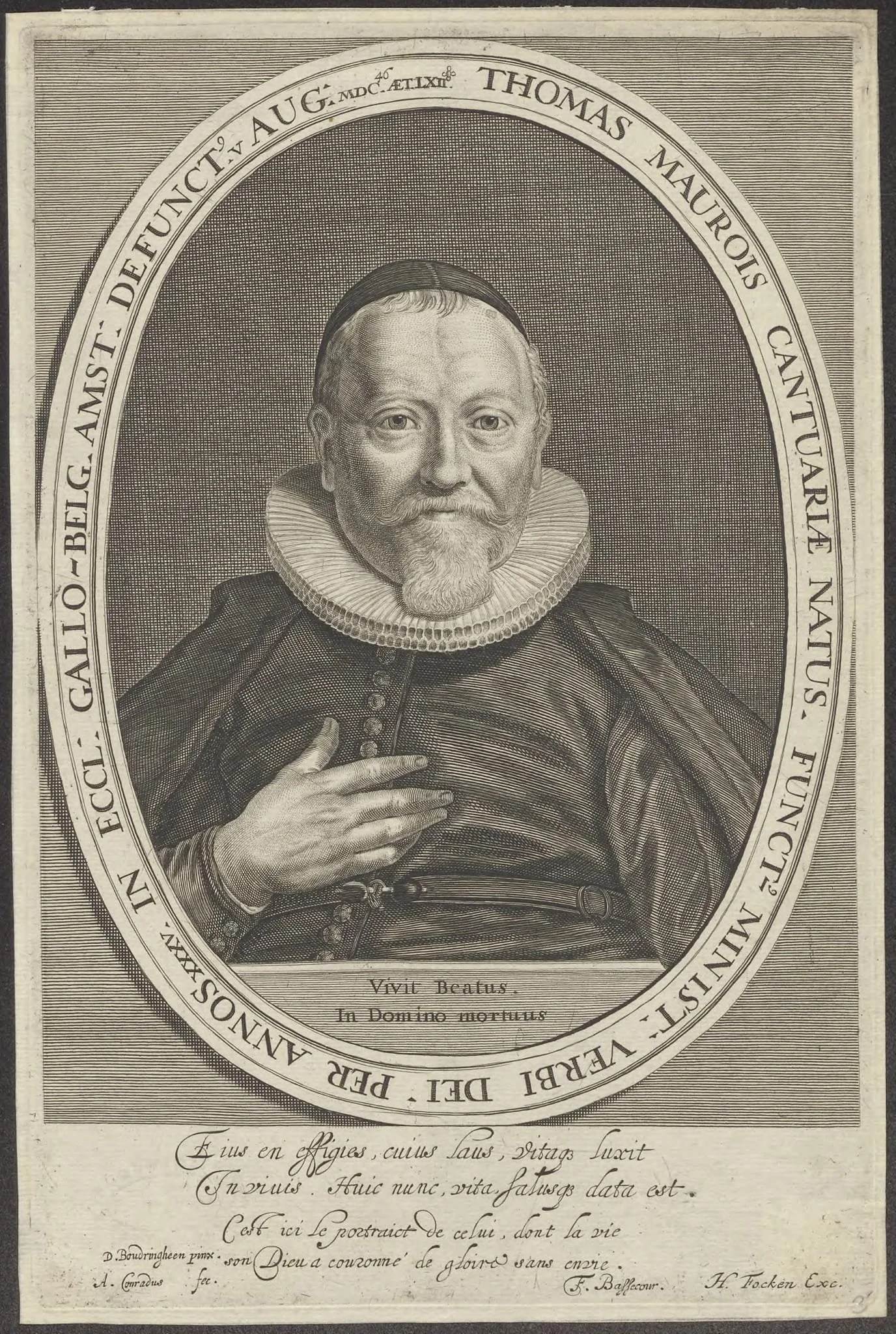 Portrait of Thomas Maurois, Walloon minister in Amsterdam, by Abraham, Conradus, unspecified, 1650