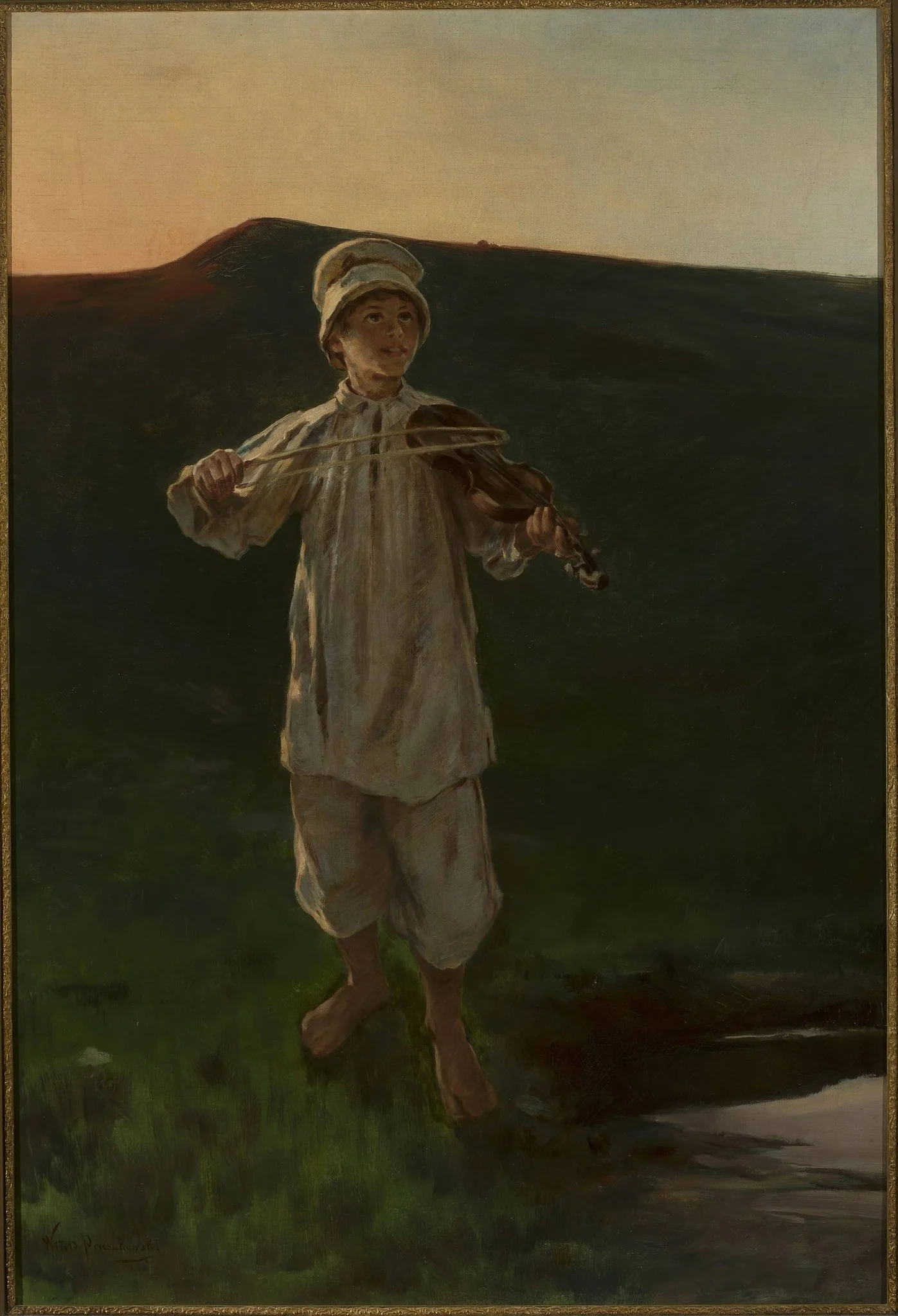Shepherd boy playing the fiddle, by Witold Pruszkowski, oil, 1898
