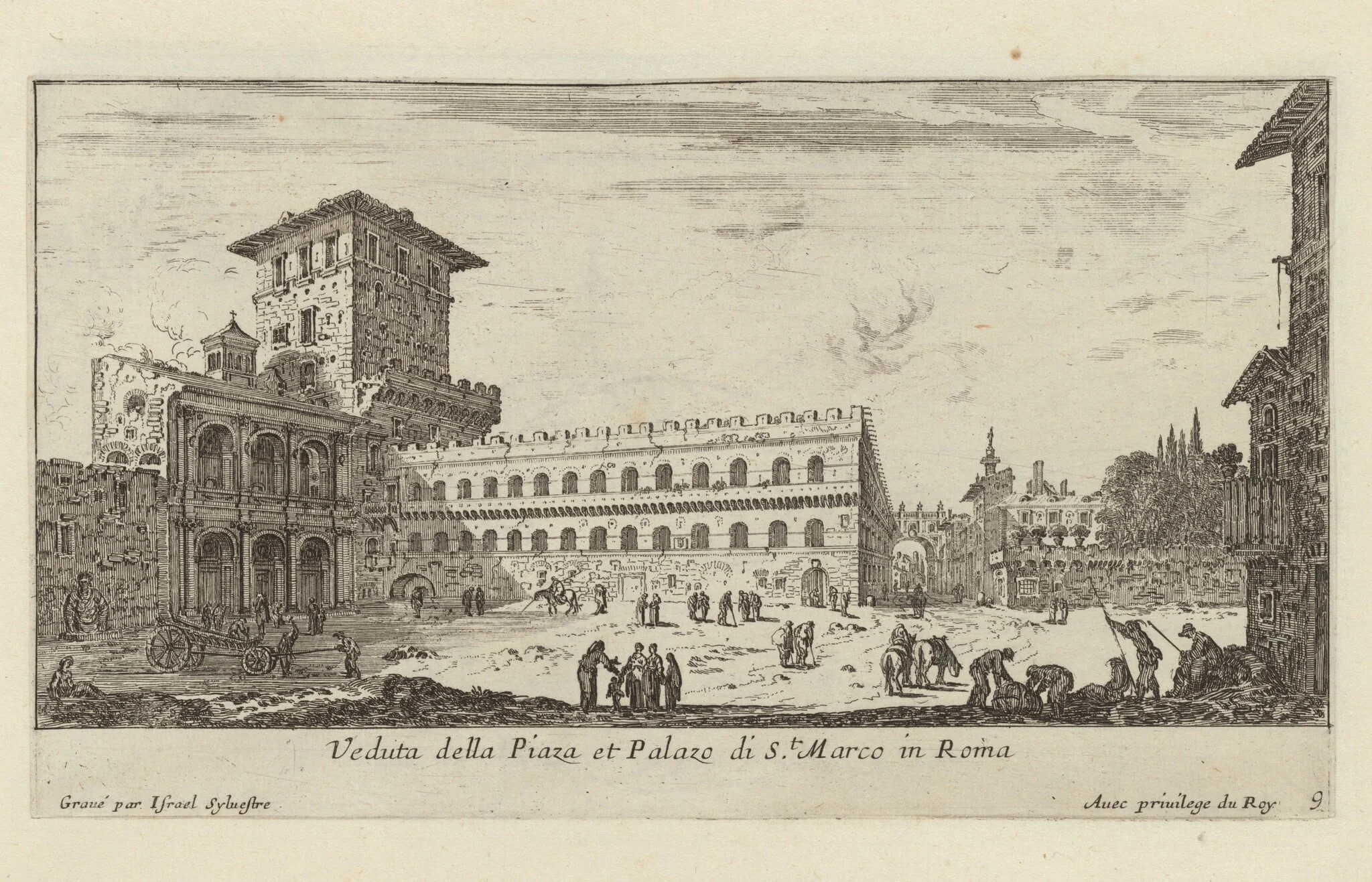 Veduta della Piaza et Palazo di St. Marco in Roma, by Israël Silvestre, ink, 1650