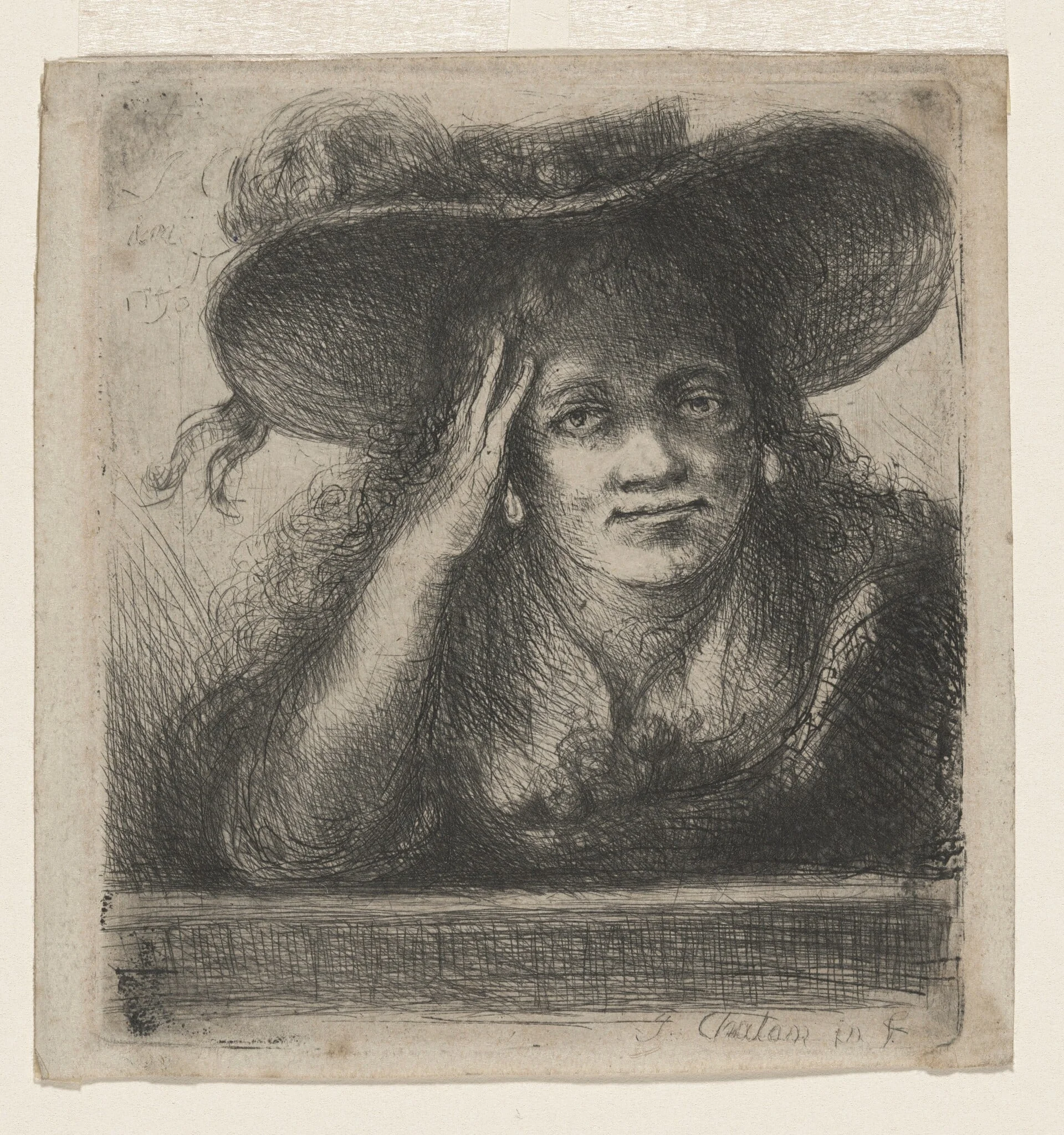 Portrait of a Woman with Wide Brim Hat, by Jan Chalon, ink, 1790