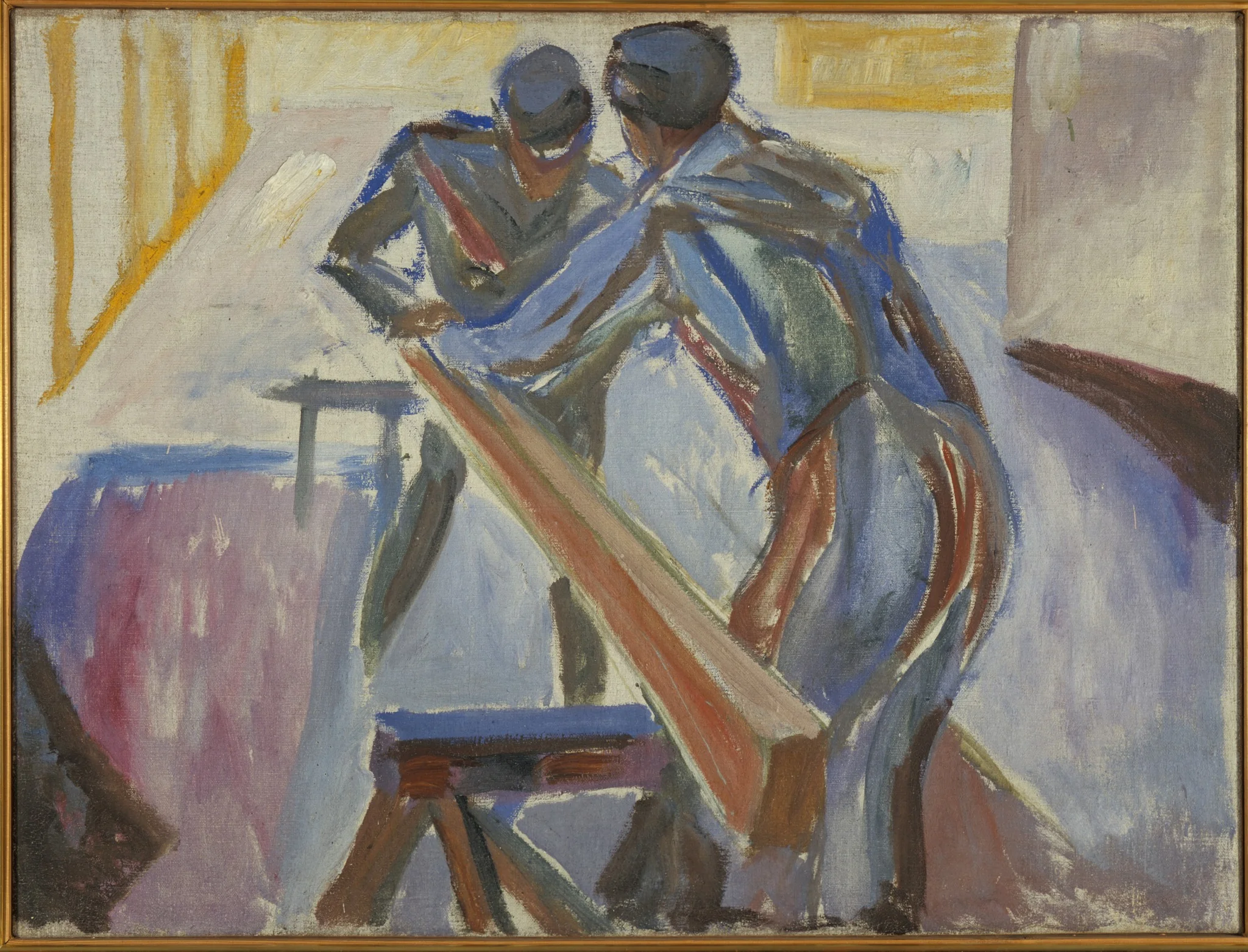 Carpenters in the Studio, by Edvard Munch, oil, 1920
