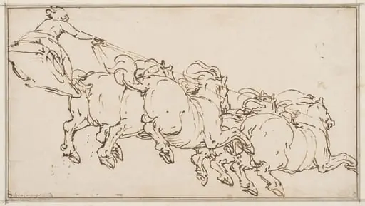 A team of four horses drawing a chariot