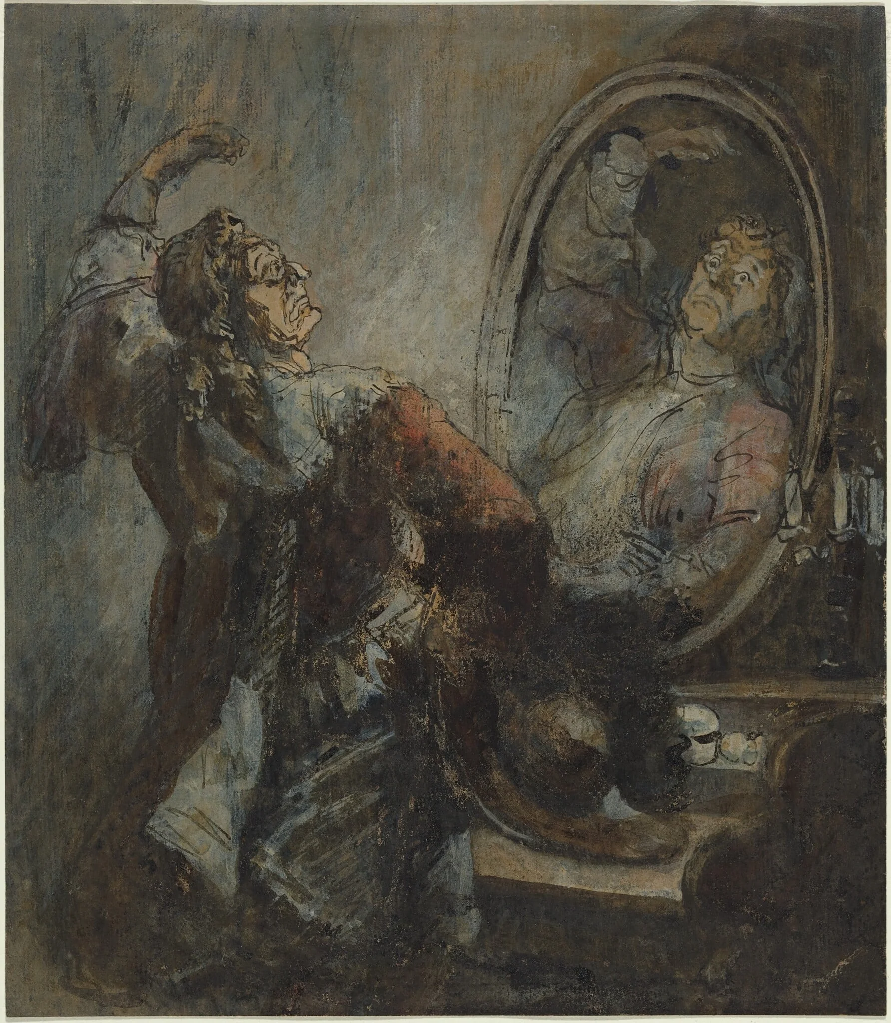 Actor Posing in Front of a Mirror, by Honoré Daumier, ink, 1874
