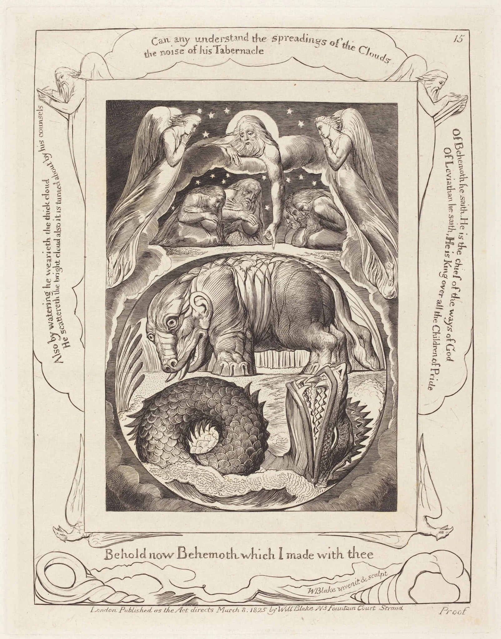 Behemoth and Leviathan, by William Blake, ink, 1825