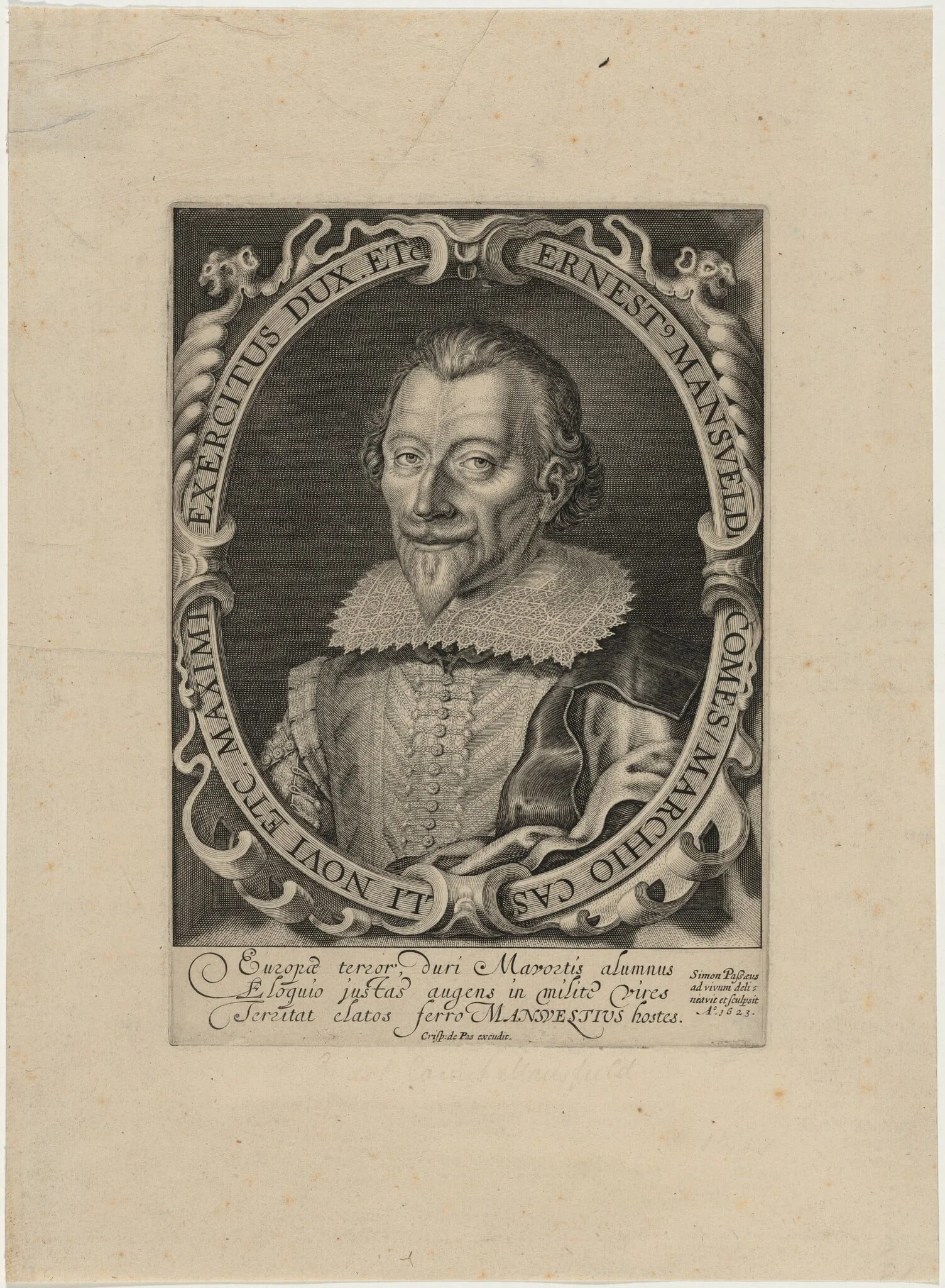 Ernest, Count of Mansfeld, by Simon van de Passe, ink, 1623