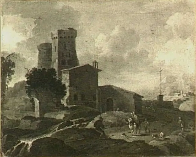 Zuidelijk landschap met kasteelruïne