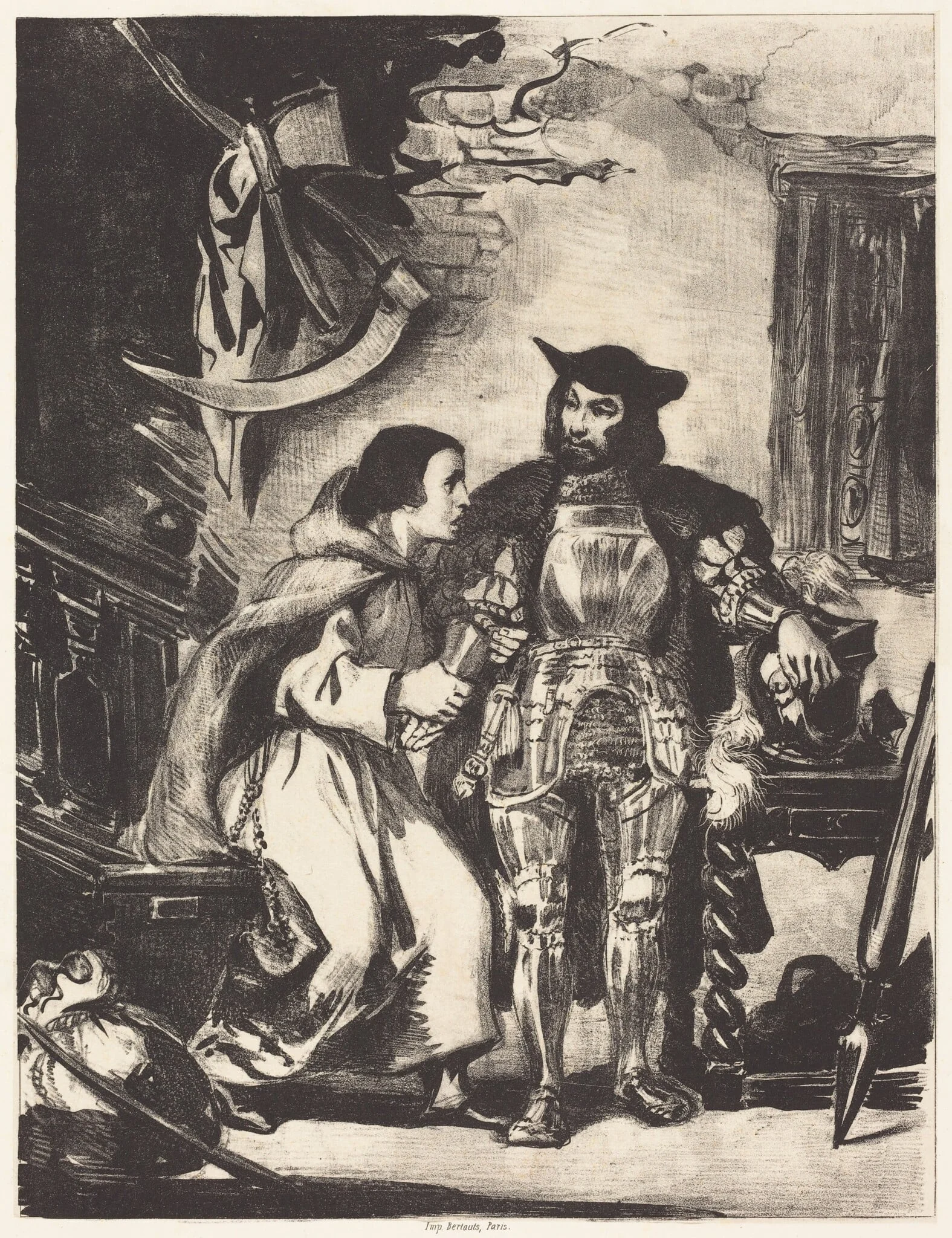 Brother Martin with Goetz, by Eugène Delacroix, ink, 1836
