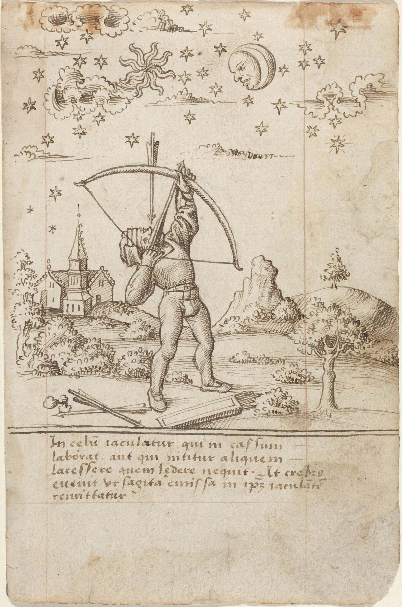 "You Are Shooting at Heaven" [fol. 9 recto], by French early 16th Century, ink, 1514