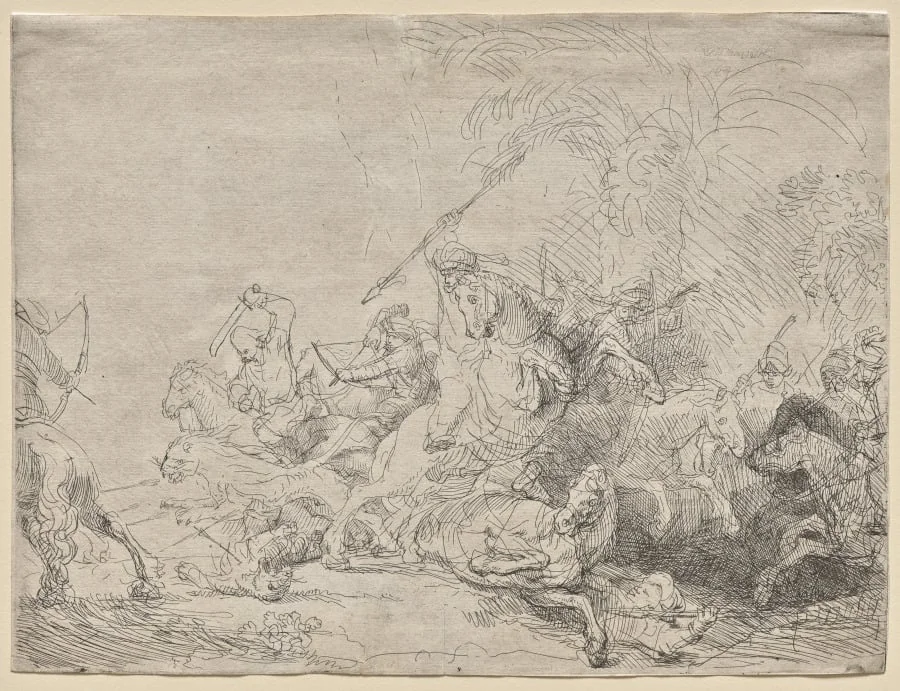 The Large Lion Hunt, by Rembrandt, 1641