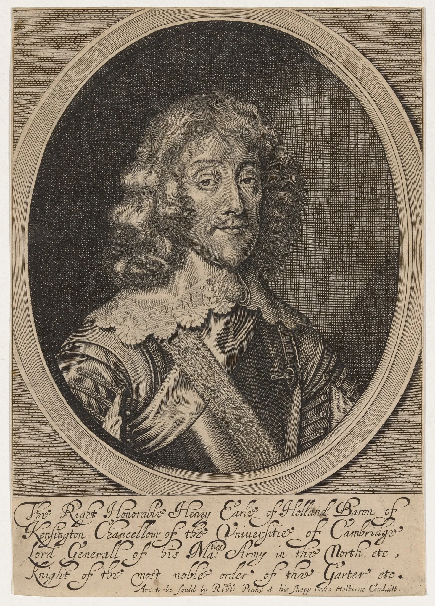 Henry Rich, Earl of Holland, K.G., by William Faithorne, ink, 1654
