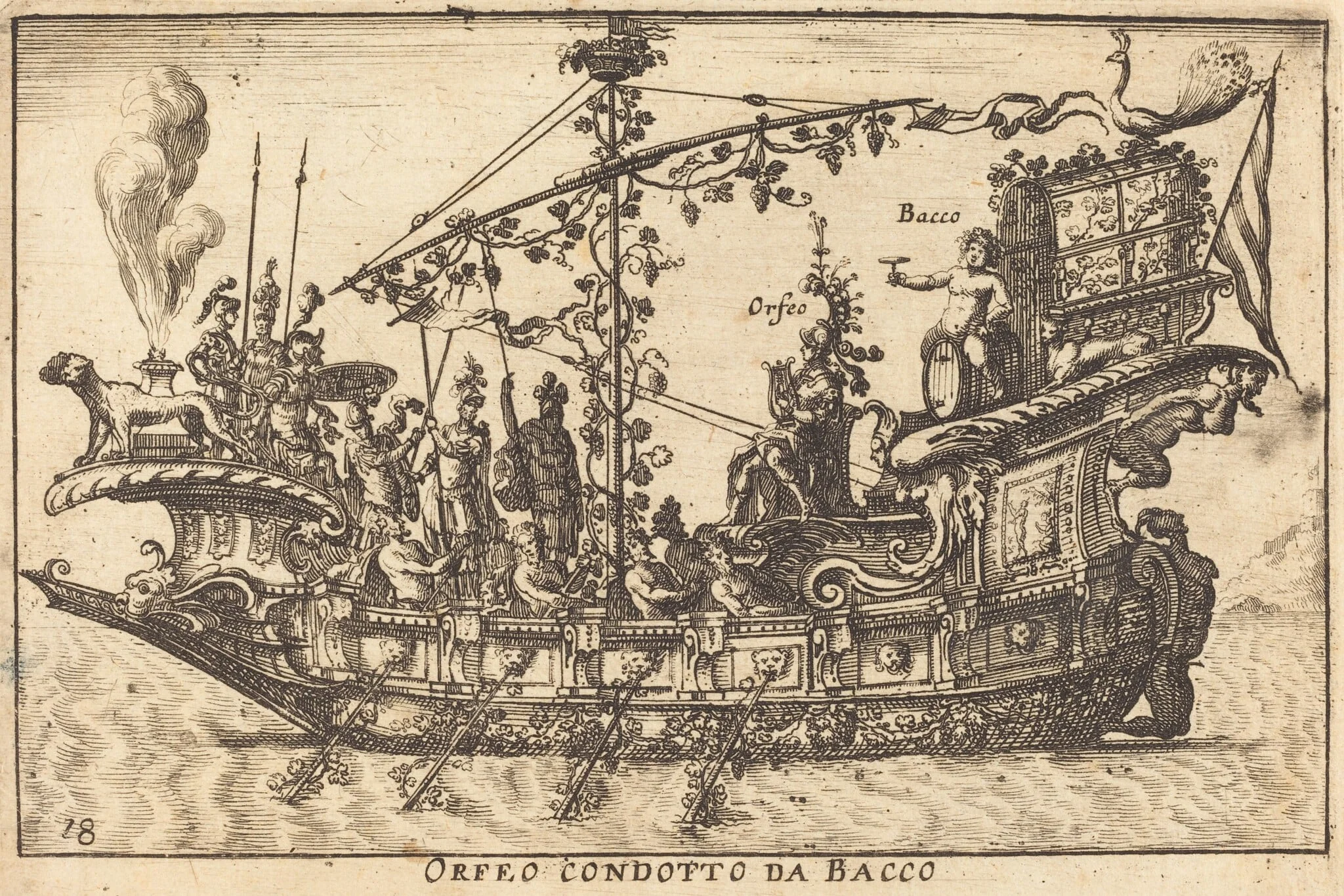 Orfeo condotto da Bacco, by Balthasar Moncornet, ink, 1634