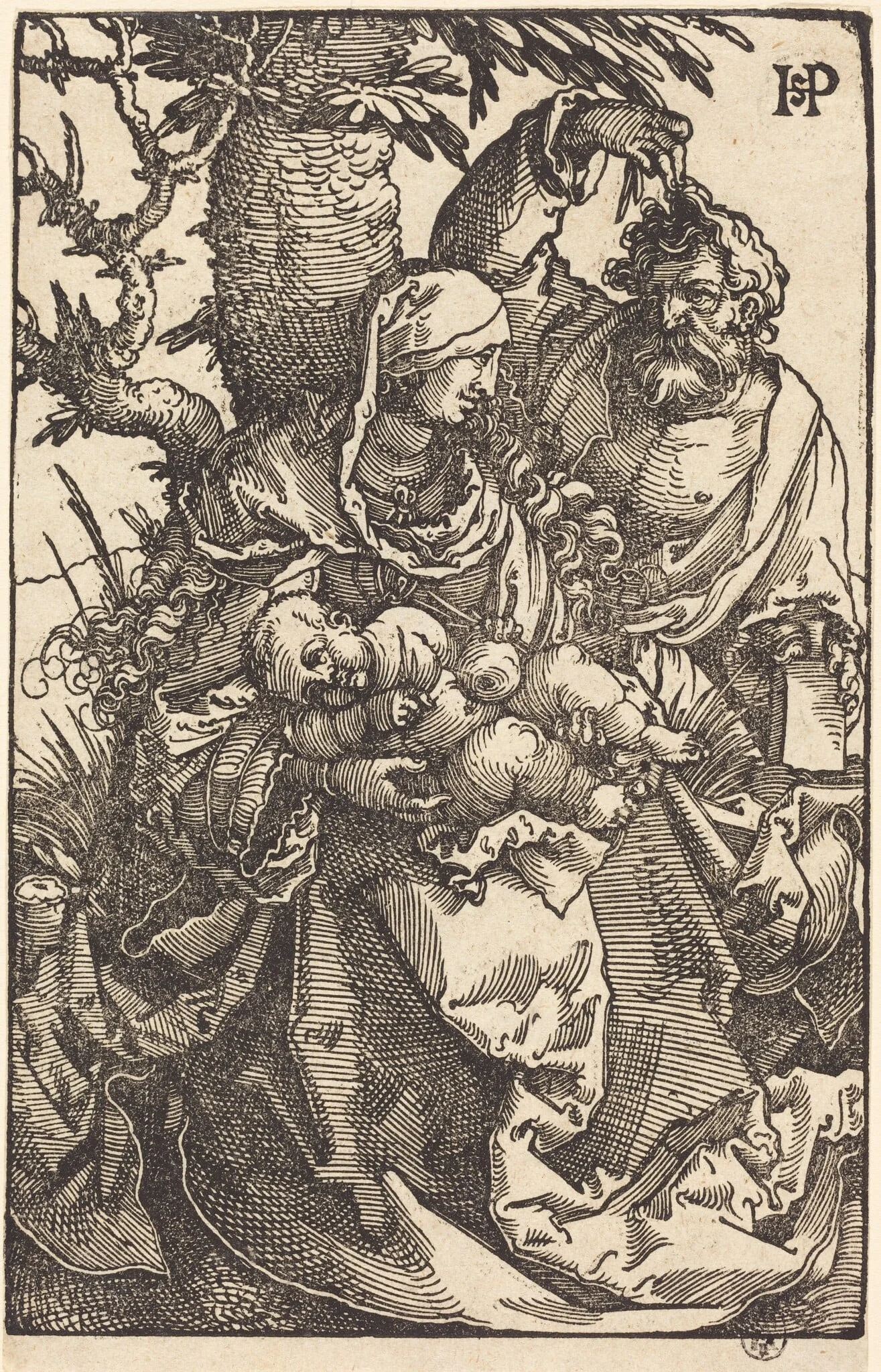 The Holy Family Under a Tree, by Sebald Beham, ink, 1521