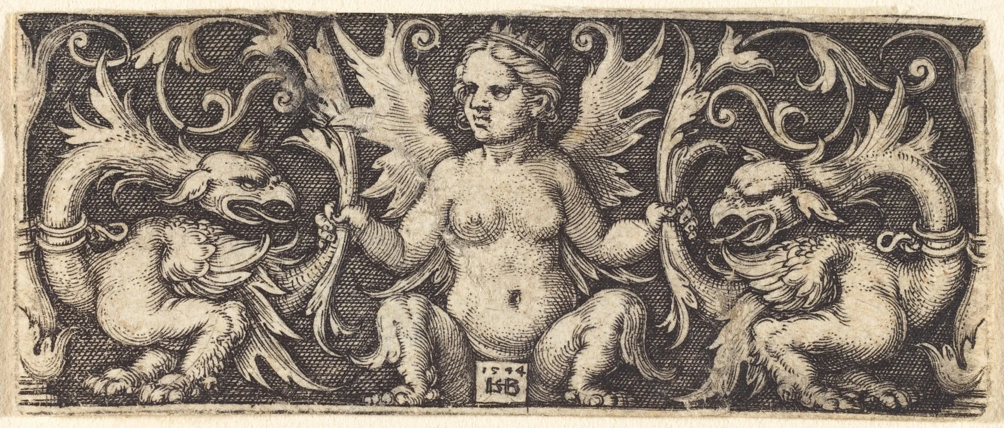 Ornament with Female Demon, by Sebald Beham, ink, 1544