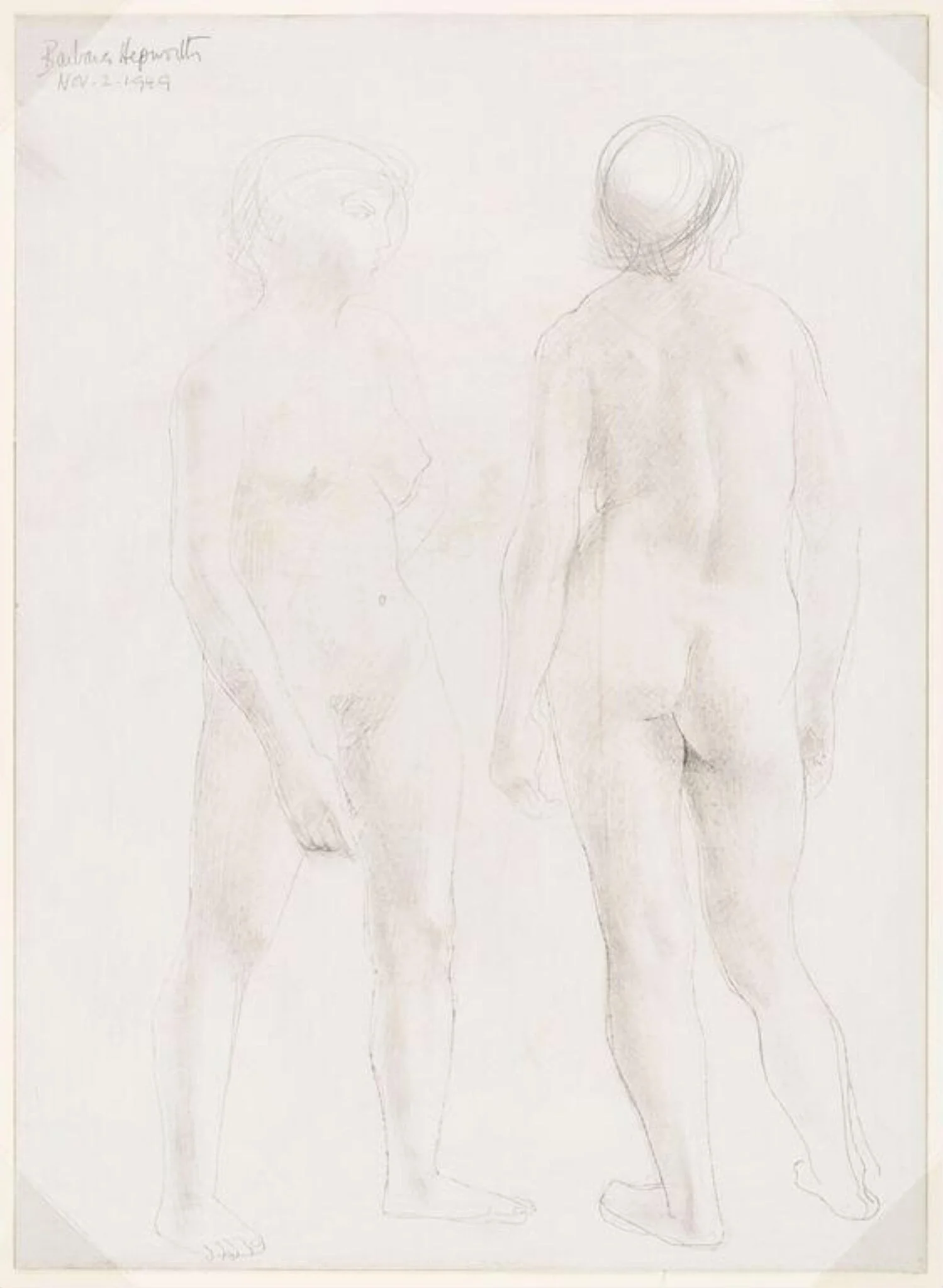 Figure study of two standing women, by Barbara Hepworth, 1949