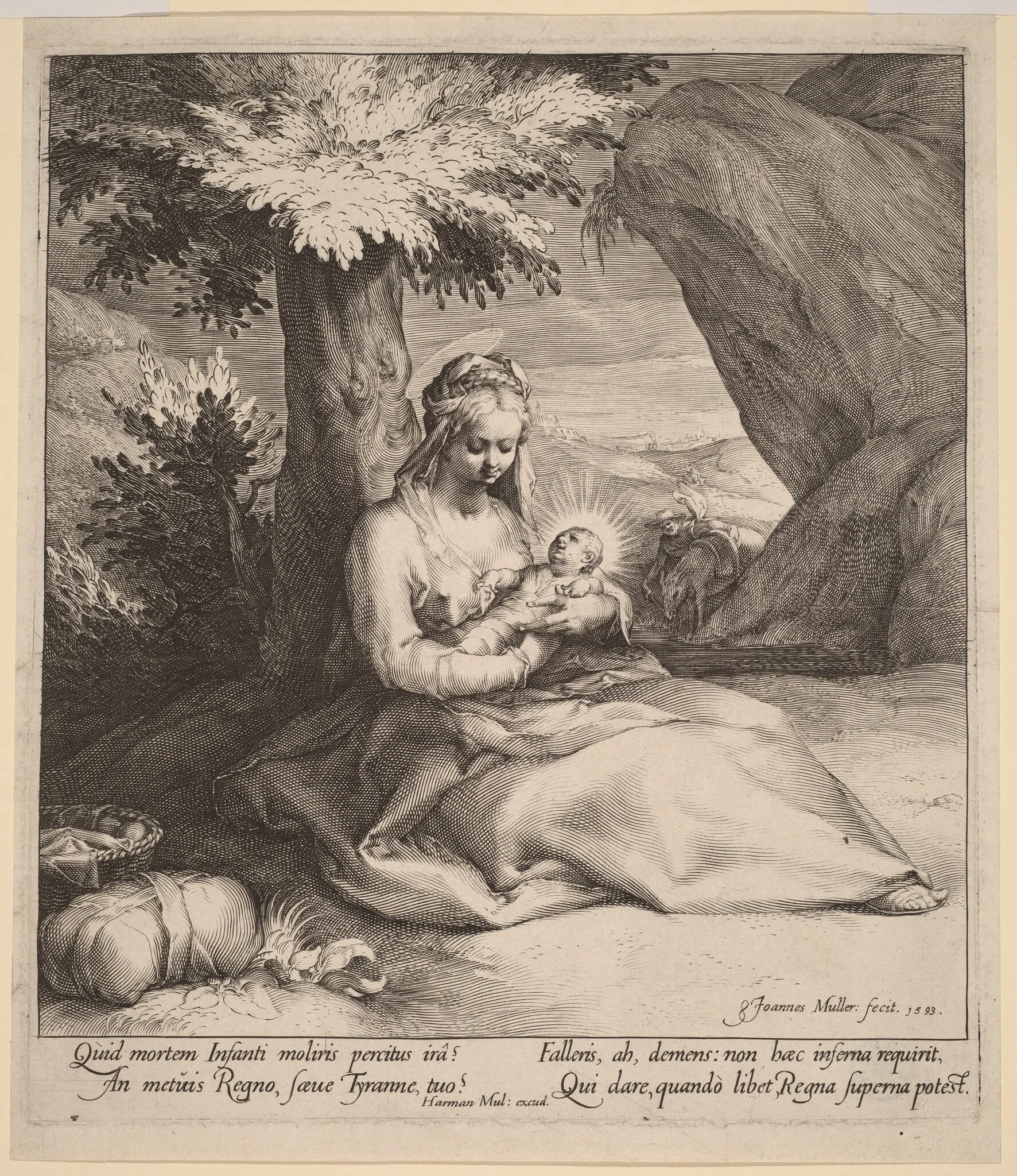 Rest on the Flight into Egypt, by Jan Muller, ink, 1593