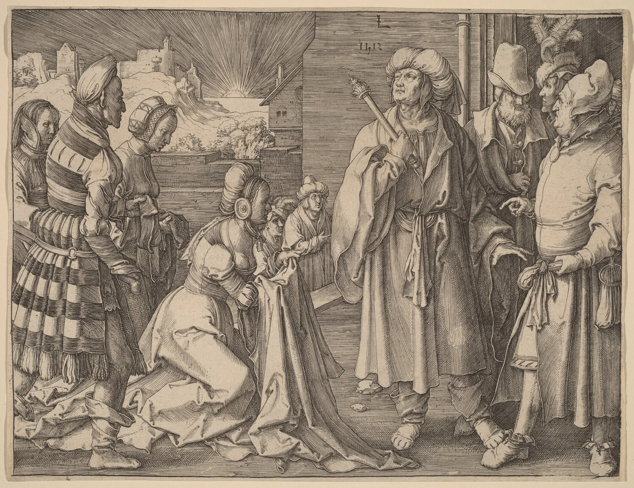 Potiphar's Wife Accusing Joseph, by Lucas van Leyden, ink, 1512