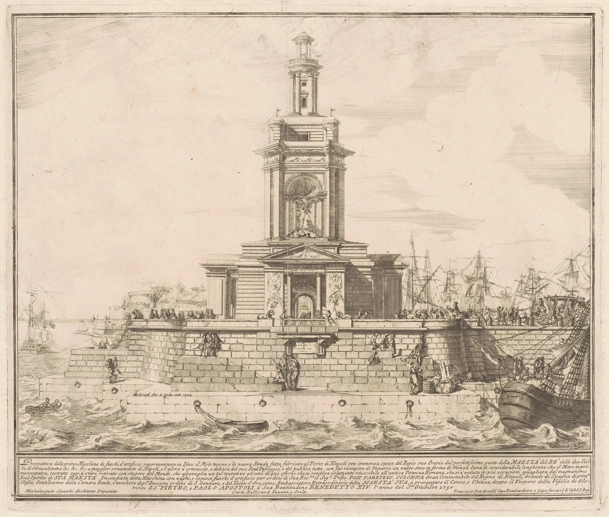 The Prima Macchina for the Chinea of 1750: The New Pier of Naples, by Jérôme Charles Bellicard, ink, 1750