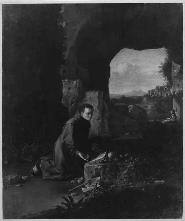 Young monk in a cave