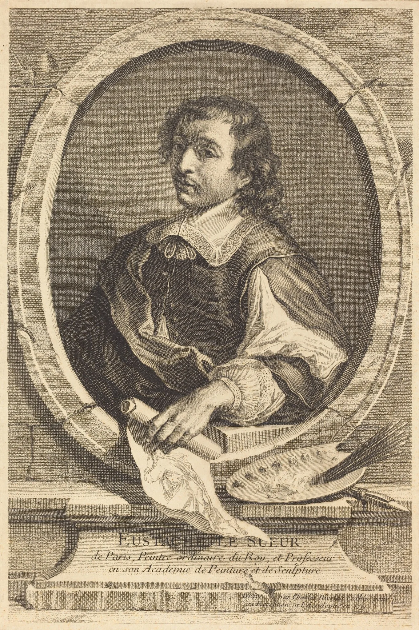 Eustache Le Sueur, by Charles-Nicolas Cochin I, ink, 1731
