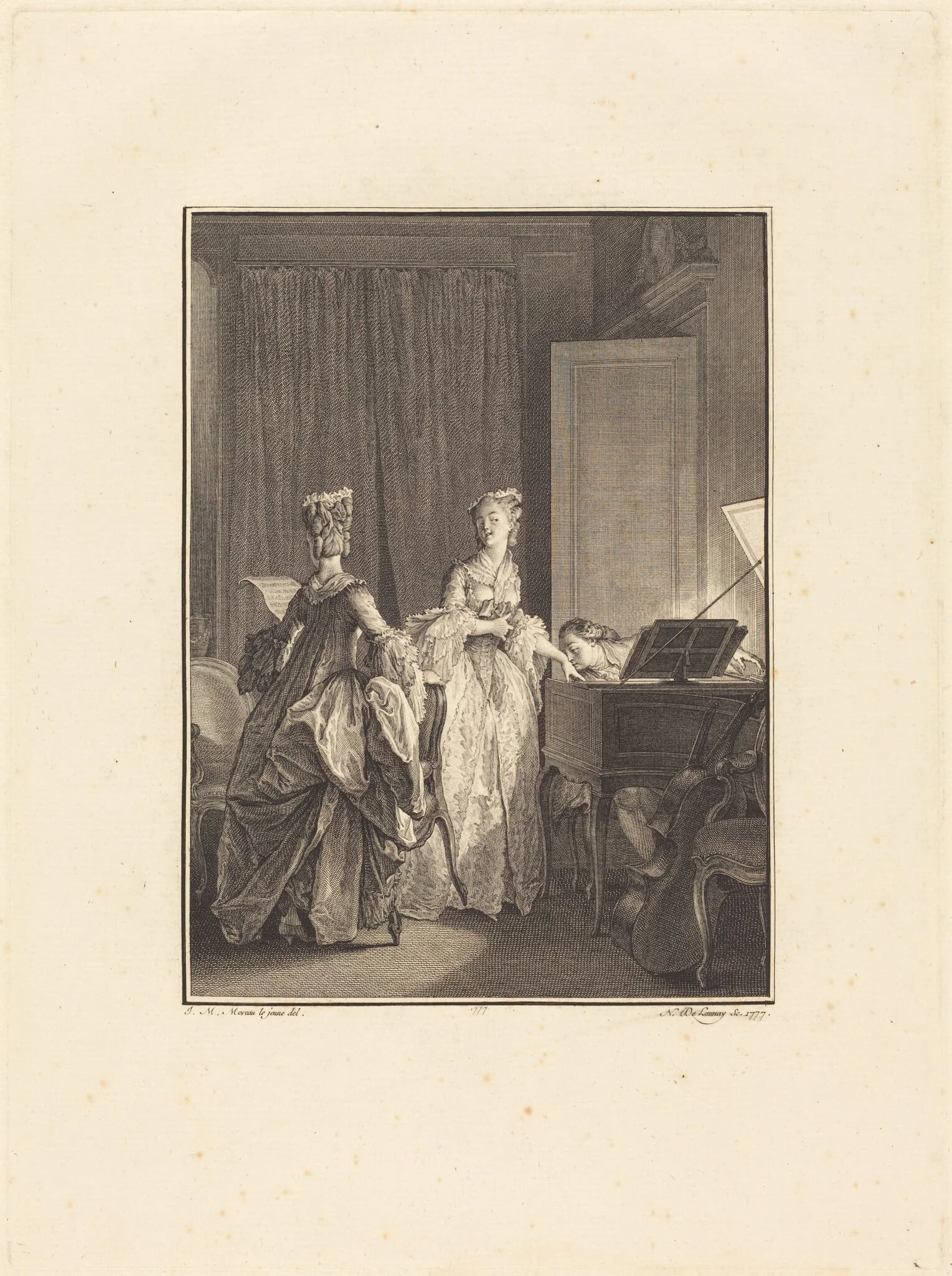 Il appliqua sur cette main un baiser que je sentis sur mon coeur, by Nicolas Delaunay, ink, 1777