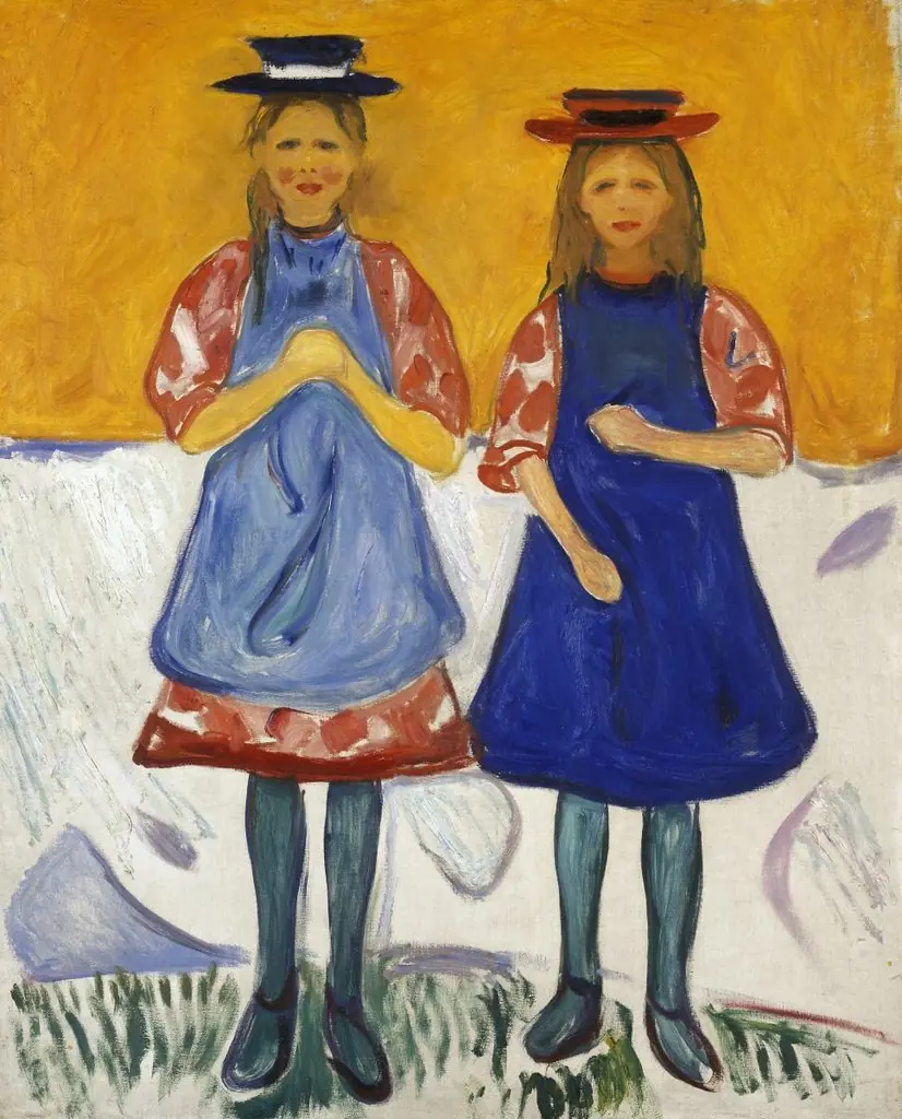 Two Girls with Blue Aprons