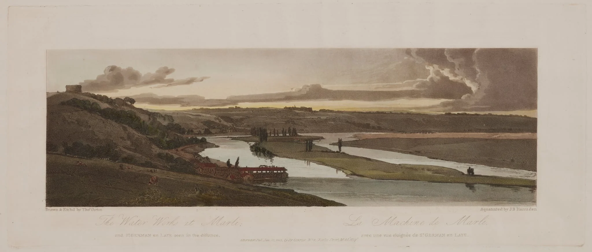A Selection of Twenty of the Most Picturesque Views in Paris: The Water Works at Marli, and St. Germain en Laye seen in the distance, by Girtin, 1803
