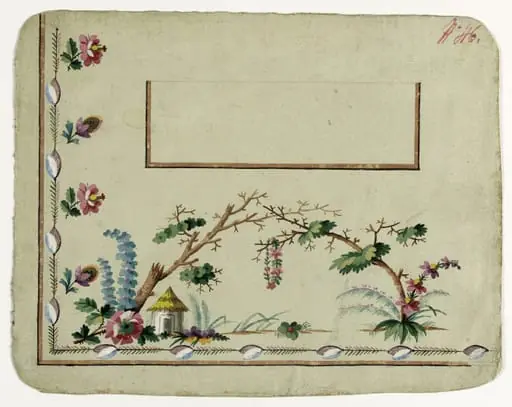 Gilet décor petite chaumière, projets de broderies de gilet, XVIIIème siècle