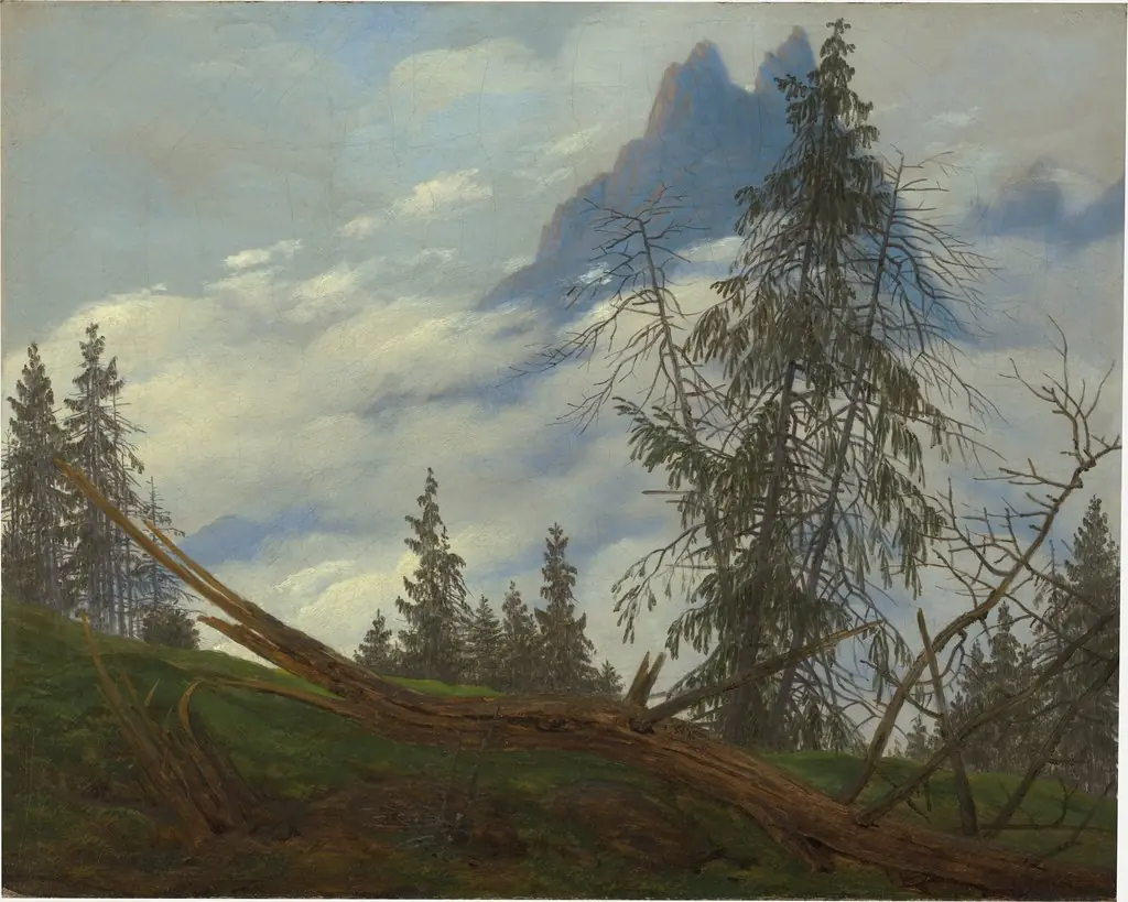 Mountain Peak with Drifting Clouds