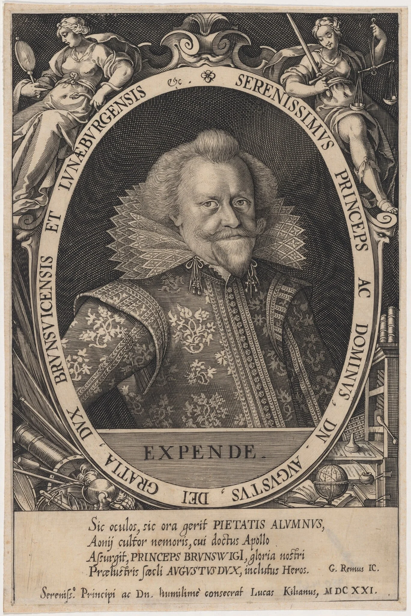 Augustus II, Duke of Brunswick, by Lucas Kilian, ink, 1621
