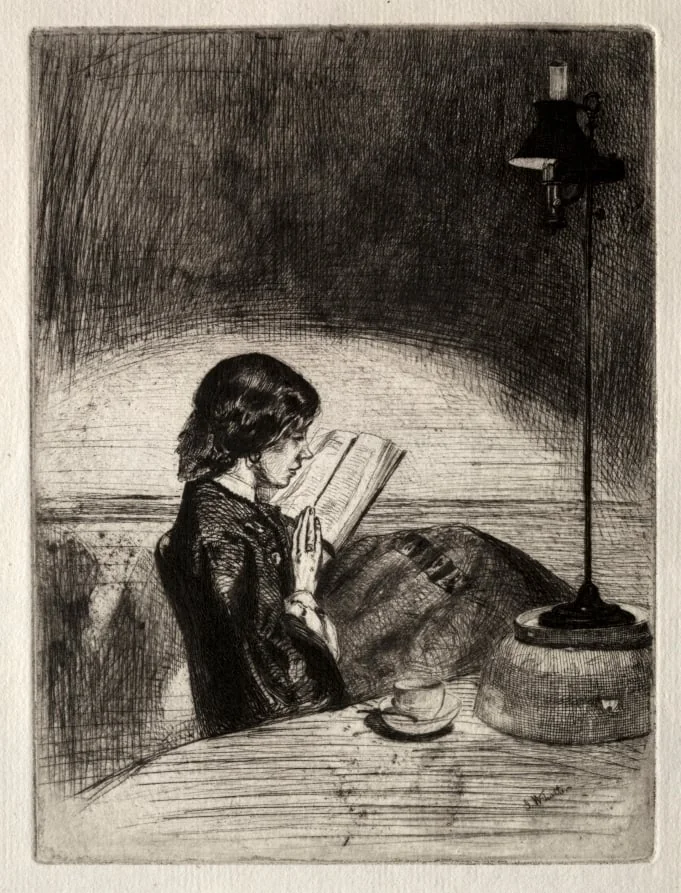 Reading by Lamplight, by James McNeill Whistler, 1859