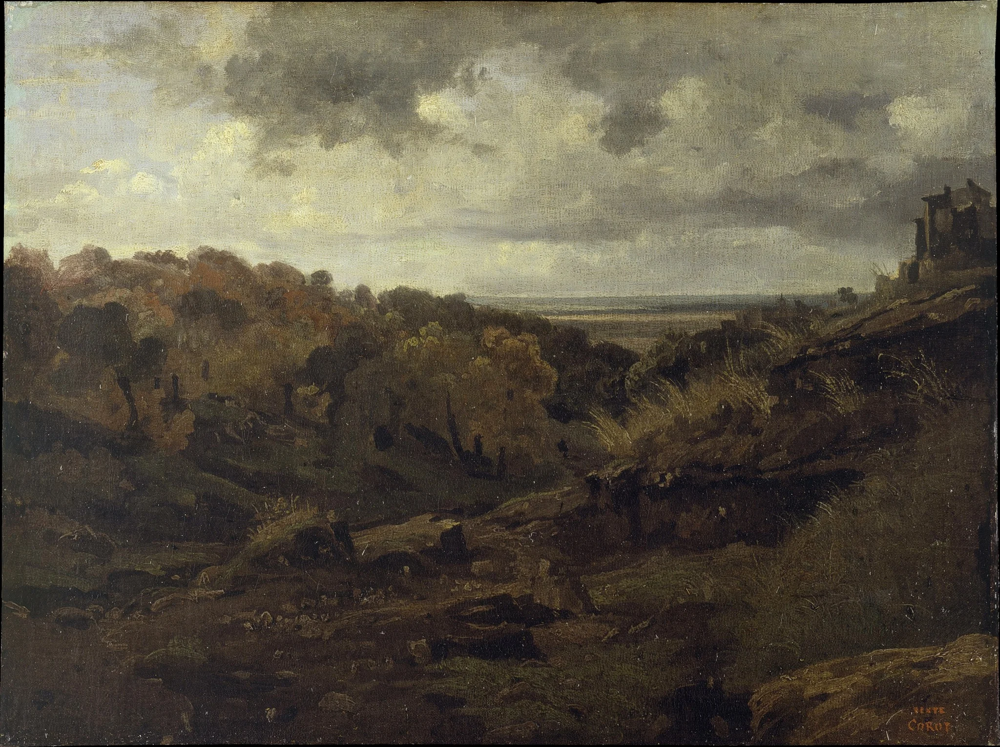 Italian Landscape near Marino in Autumn, by Jean Baptiste Camille Corot, oil, 1826